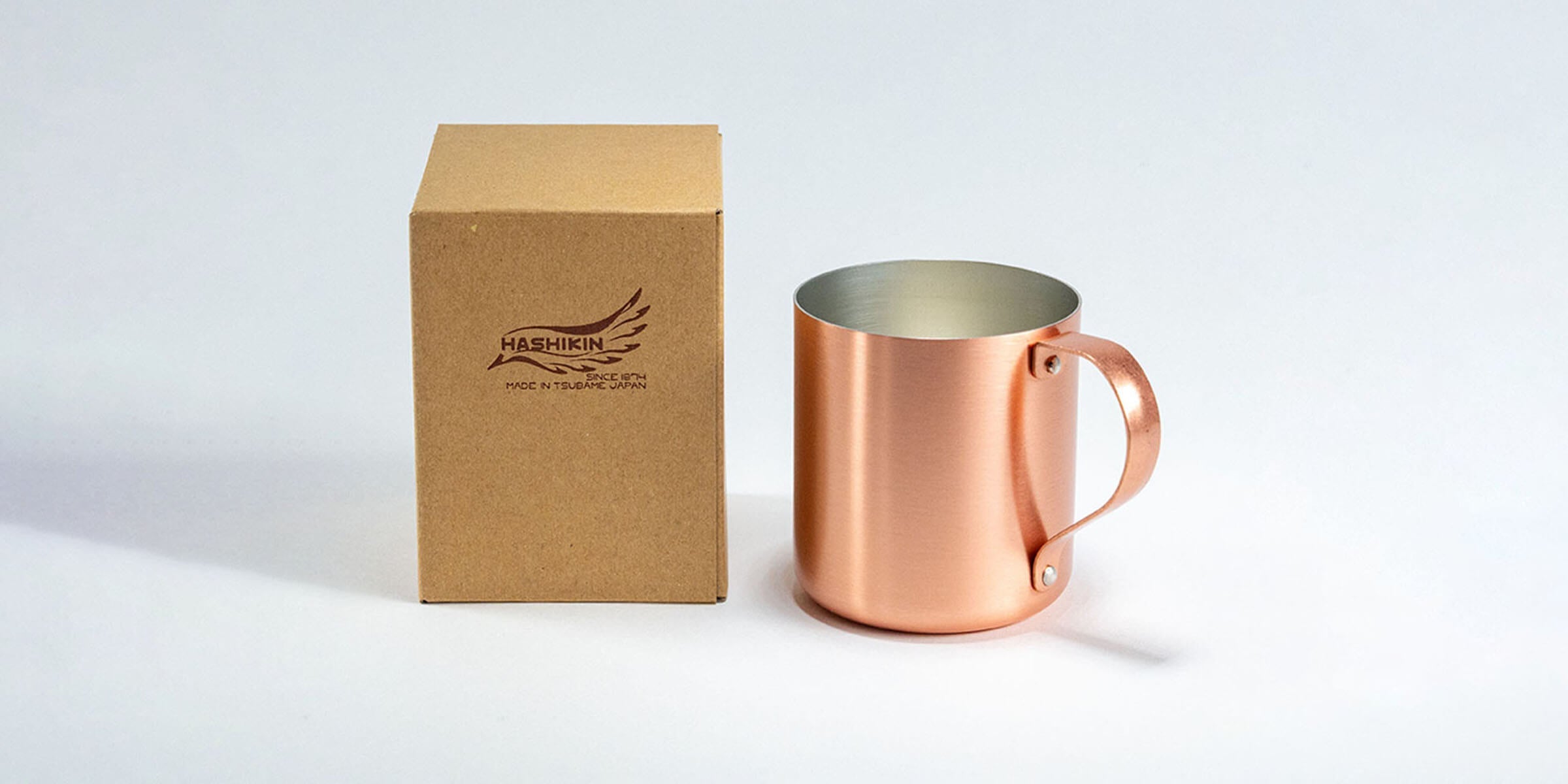 Front view of Japanese copper mug with tin-lined interior for softening water