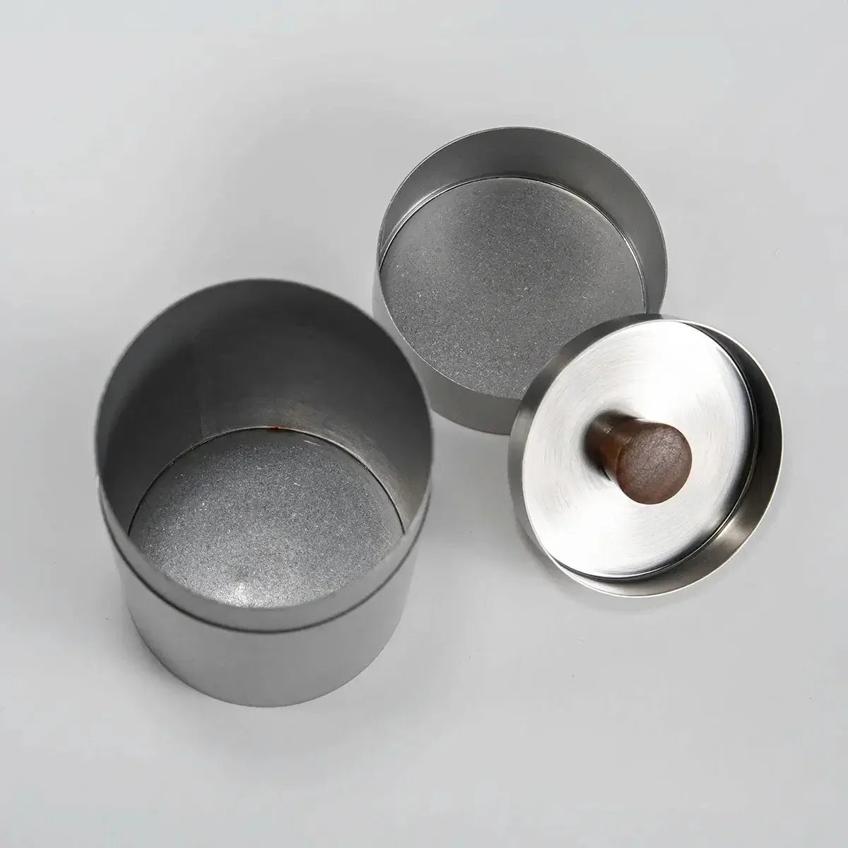CHAKI Tea Canister - Silver, open lid showing the interior space for tea storage