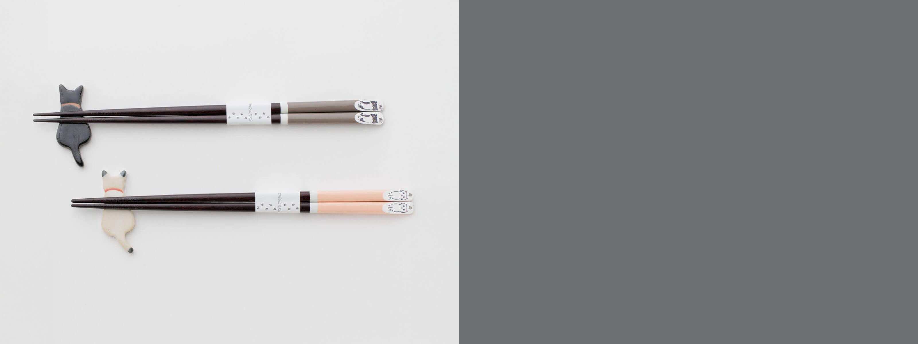 A delightful set of Japanese cat gift chopsticks with matching rests, showcasing unique Kawaii design. A perfect Japanese home gift from KyotoLux.