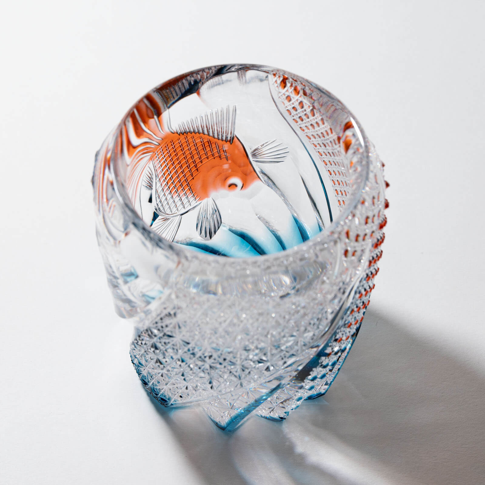 Edo Kiriko by Hideyoshi Tadano "Goldfish" Rock Glass Edo Kiriko