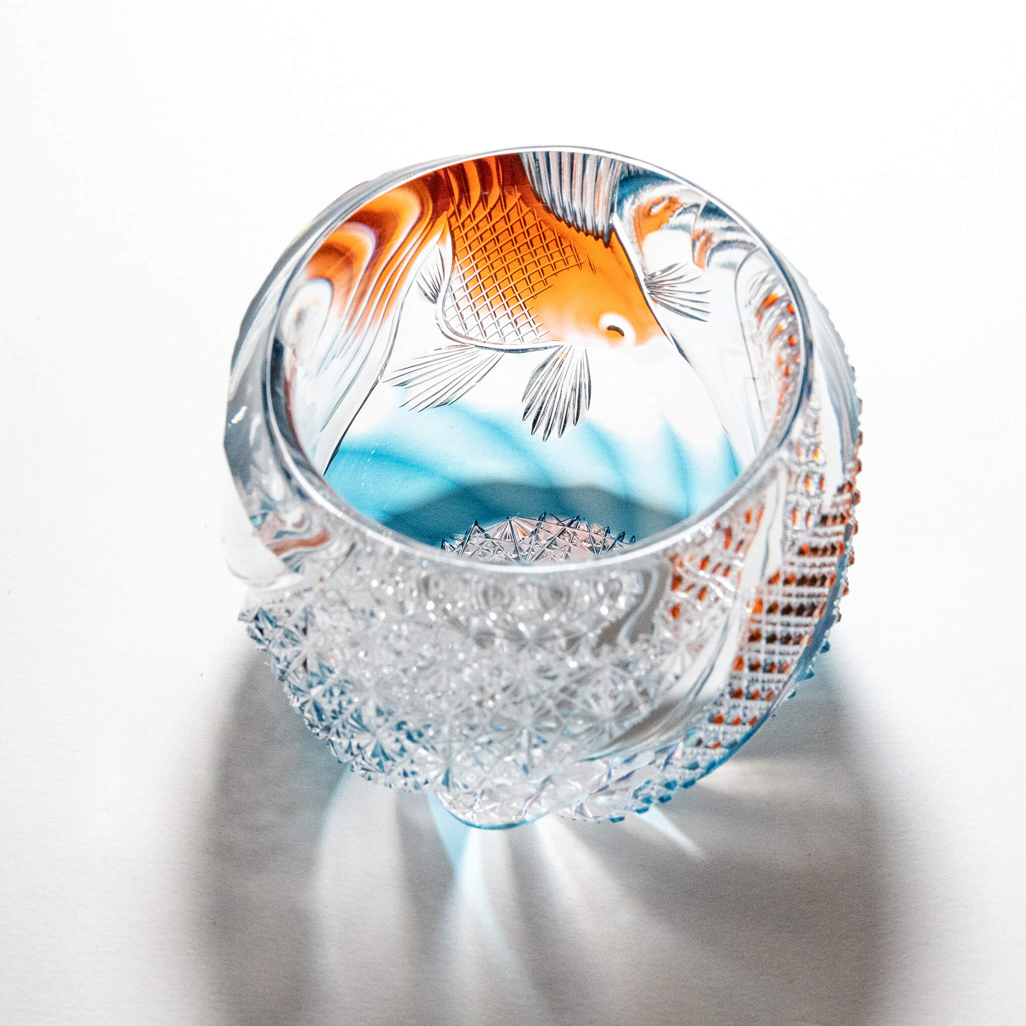 Edo Kiriko by Hideyoshi Tadano "Goldfish" Sake Cup (Gui-nomi) Edo Kiriko