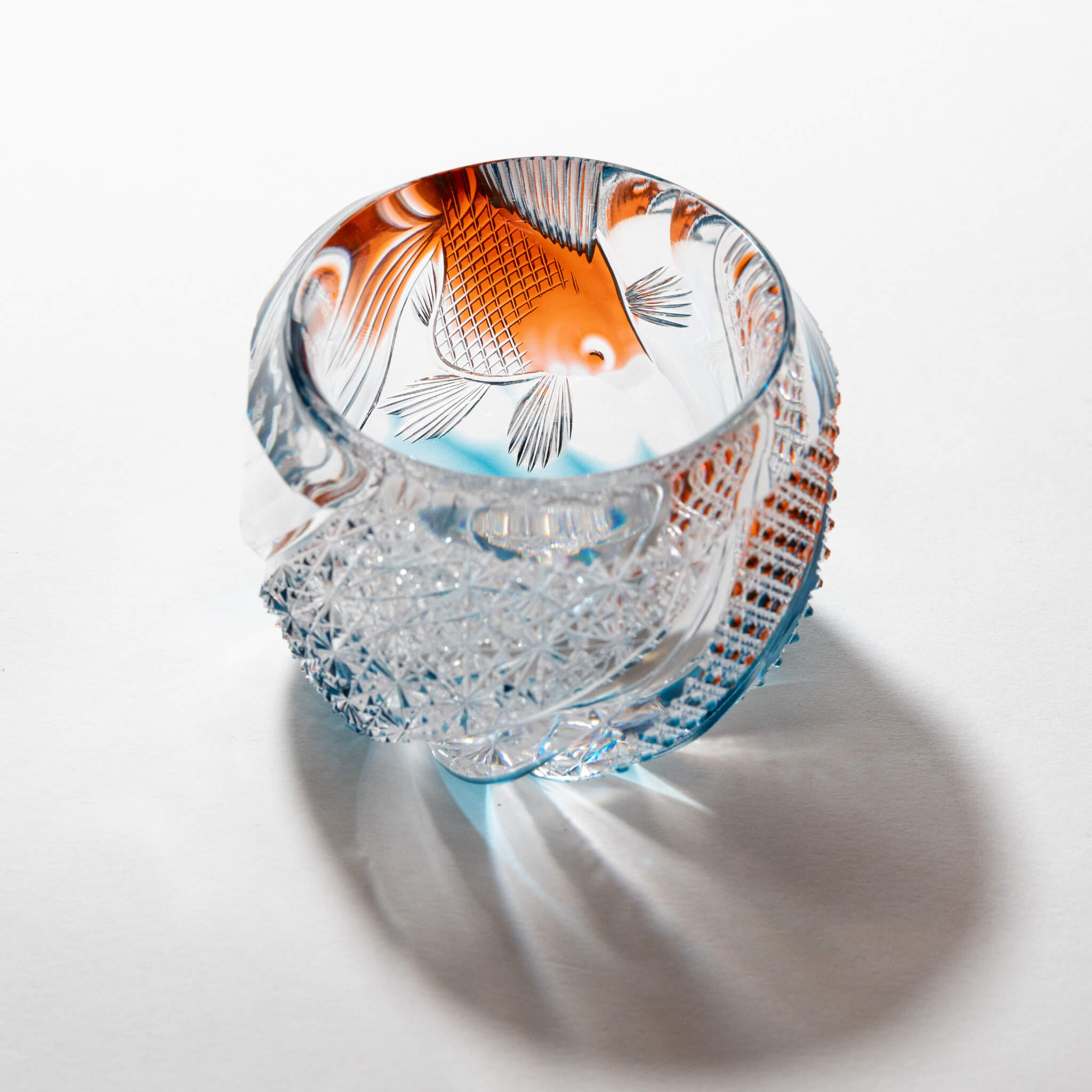 Edo Kiriko by Hideyoshi Tadano "Goldfish" Sake Cup (Gui-nomi) Edo Kiriko