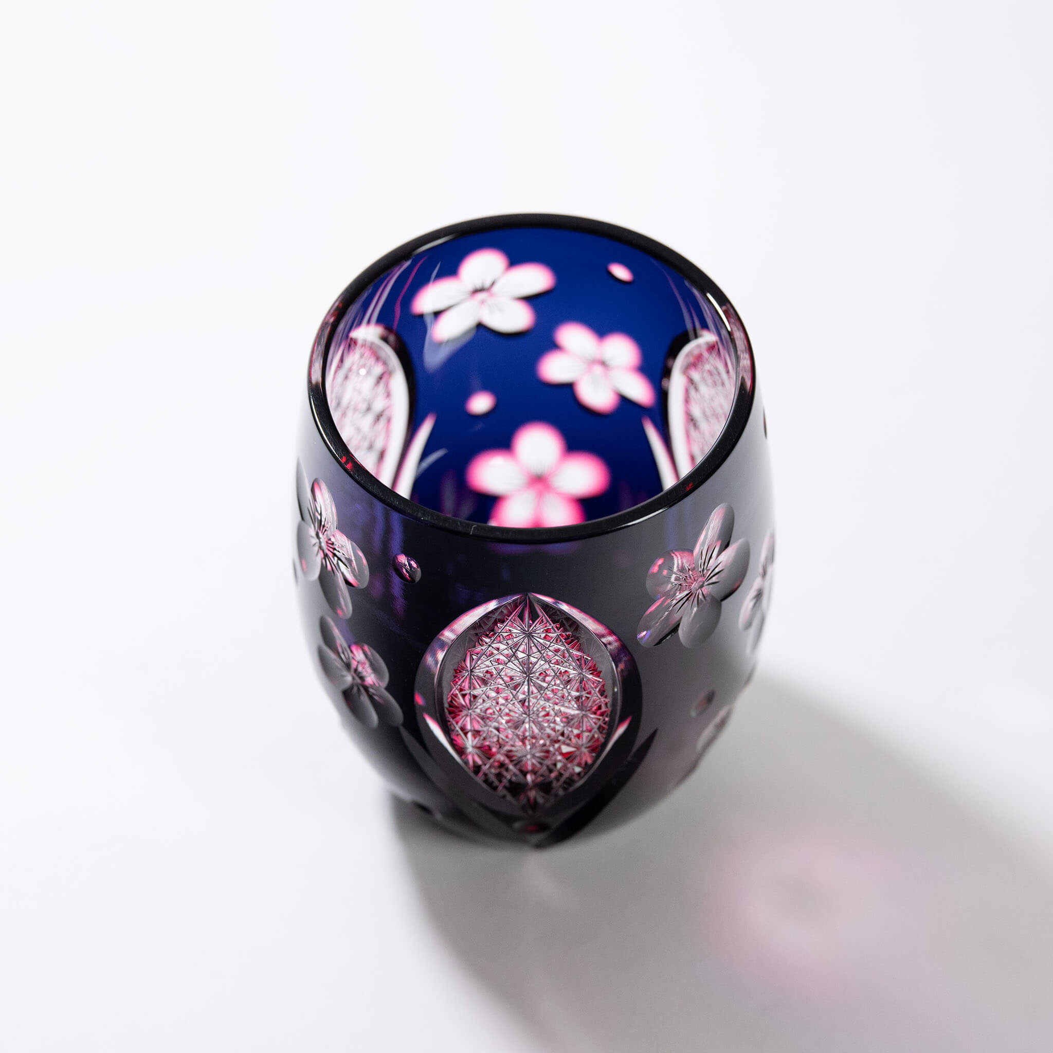 Kaito Nabetani Edo Kiriko "Yozakura" Night Cherry Blossom Rock Glass Edo Kiriko