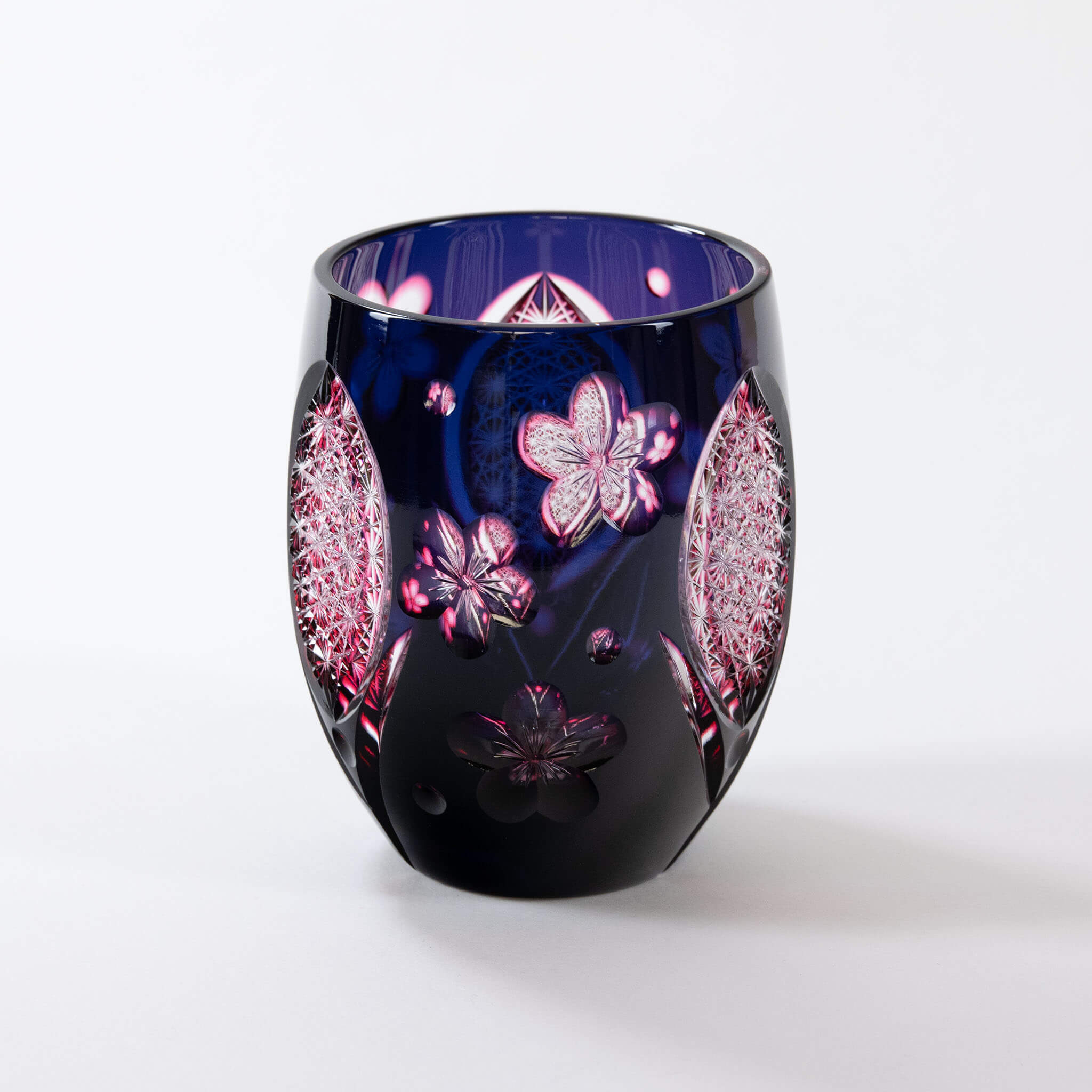 Kaito Nabetani Edo Kiriko "Yozakura" Night Cherry Blossom Rock Glass Edo Kiriko