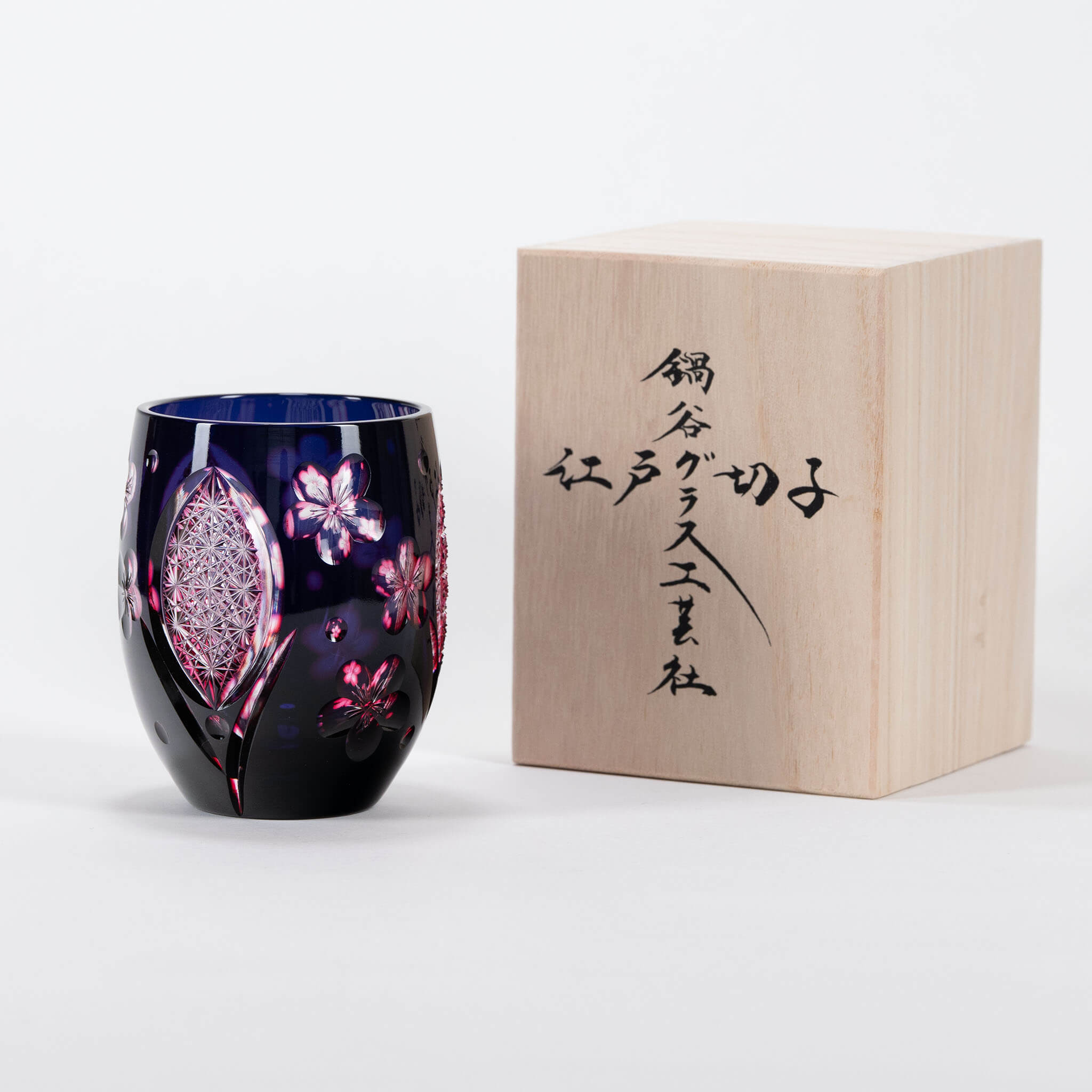 Kaito Nabetani Edo Kiriko "Yozakura" Night Cherry Blossom Rock Glass Edo Kiriko