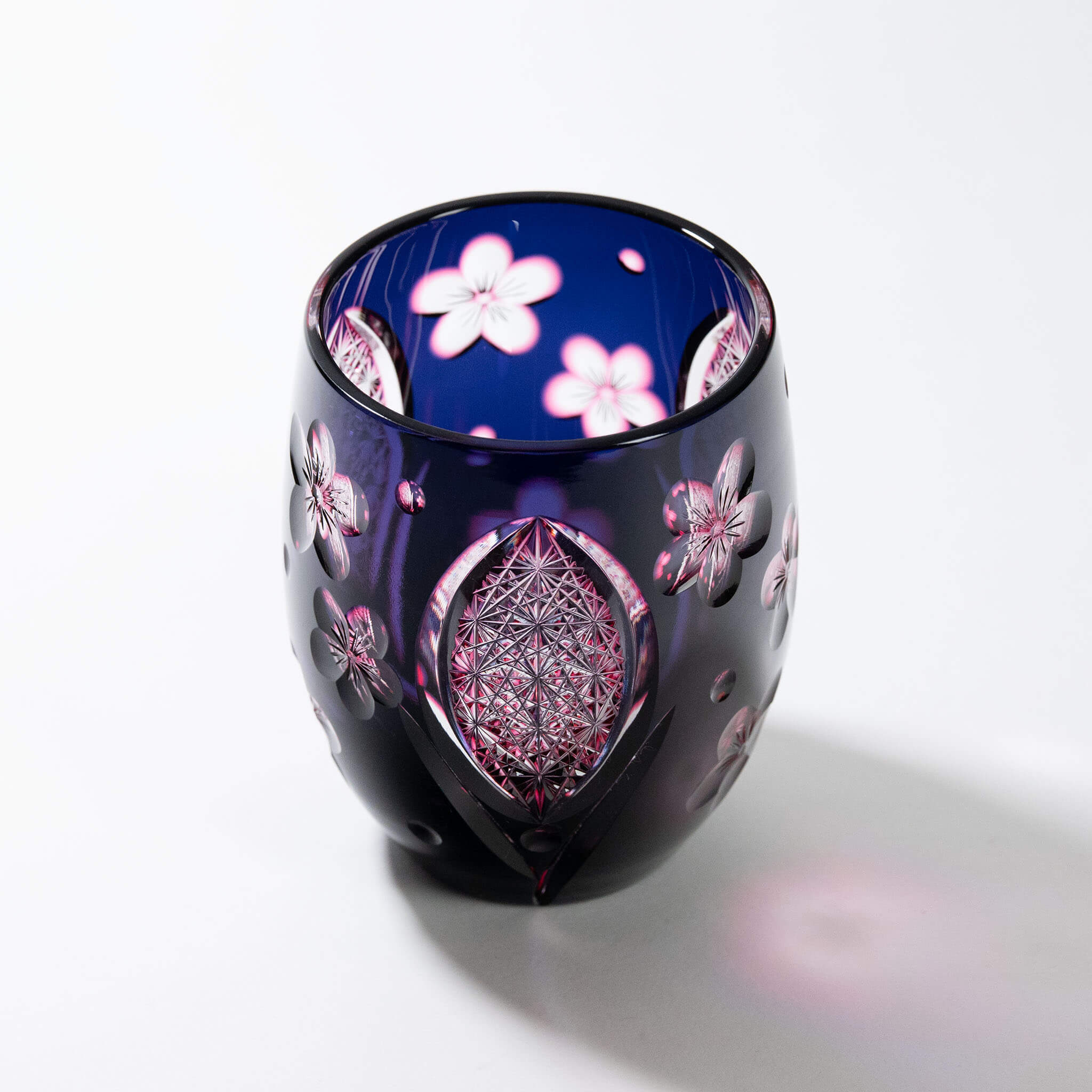 Kaito Nabetani Edo Kiriko "Yozakura" Night Cherry Blossom Rock Glass Edo Kiriko