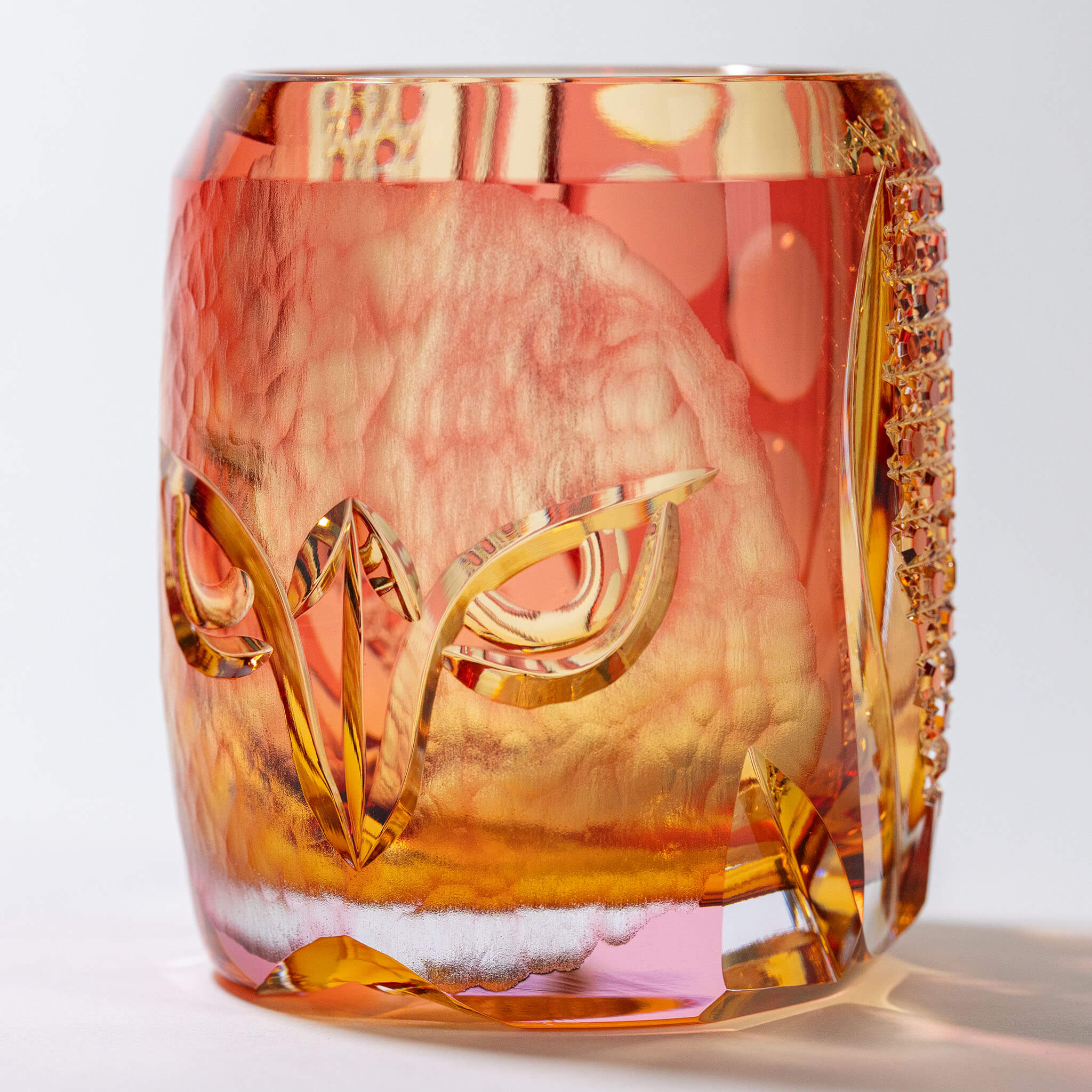 Edo Kiriko: Hand-Cut Crystal Whiskey Glass - "Guardian Owl" (Amber 260ml)