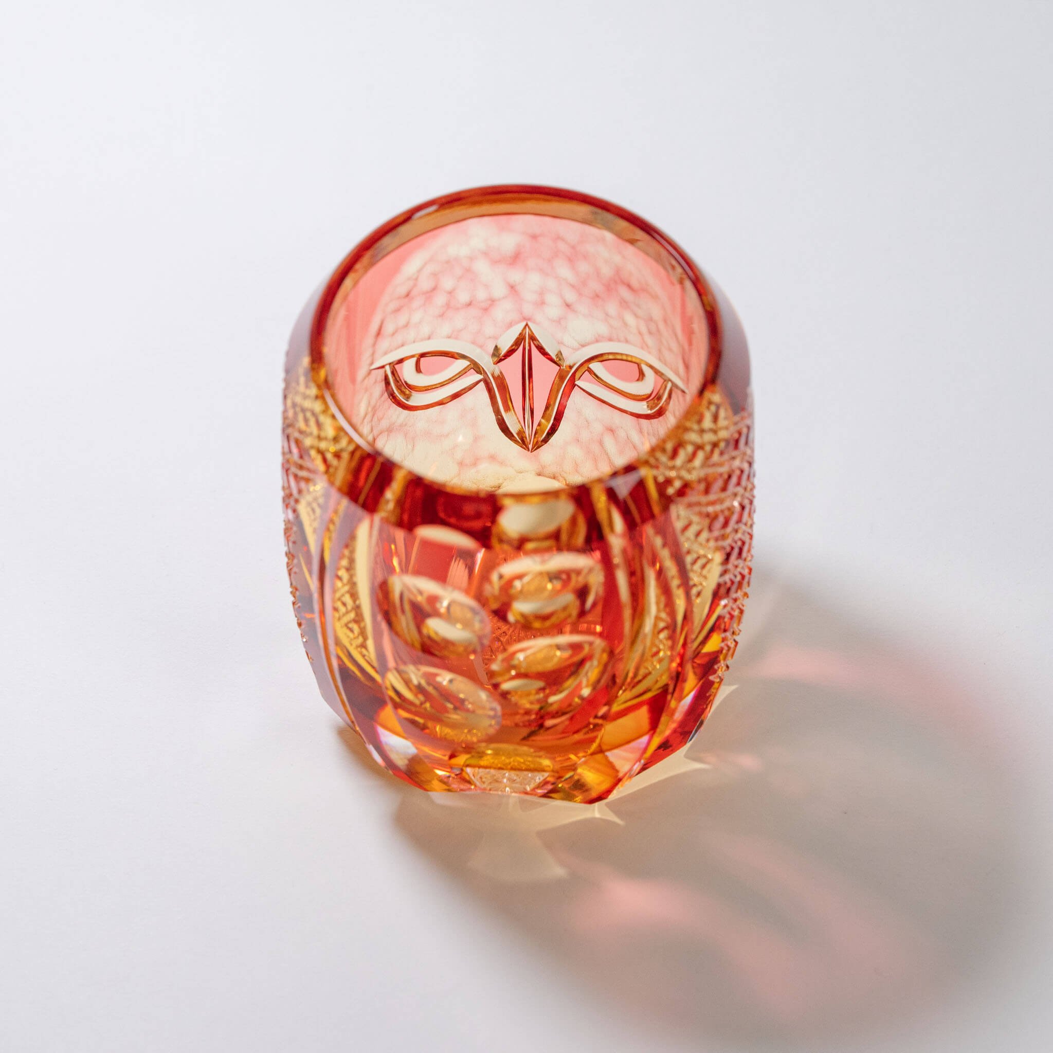 Edo Kiriko: Hand-Cut Crystal Whiskey Glass - "Guardian Owl" (Amber 260ml) Suntory