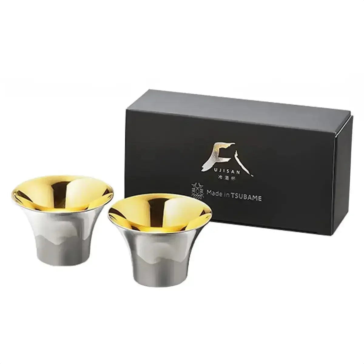 Fuji Sake Cup Set of 2 - Stainless Steel Gold and Silver Made in TSUBAME