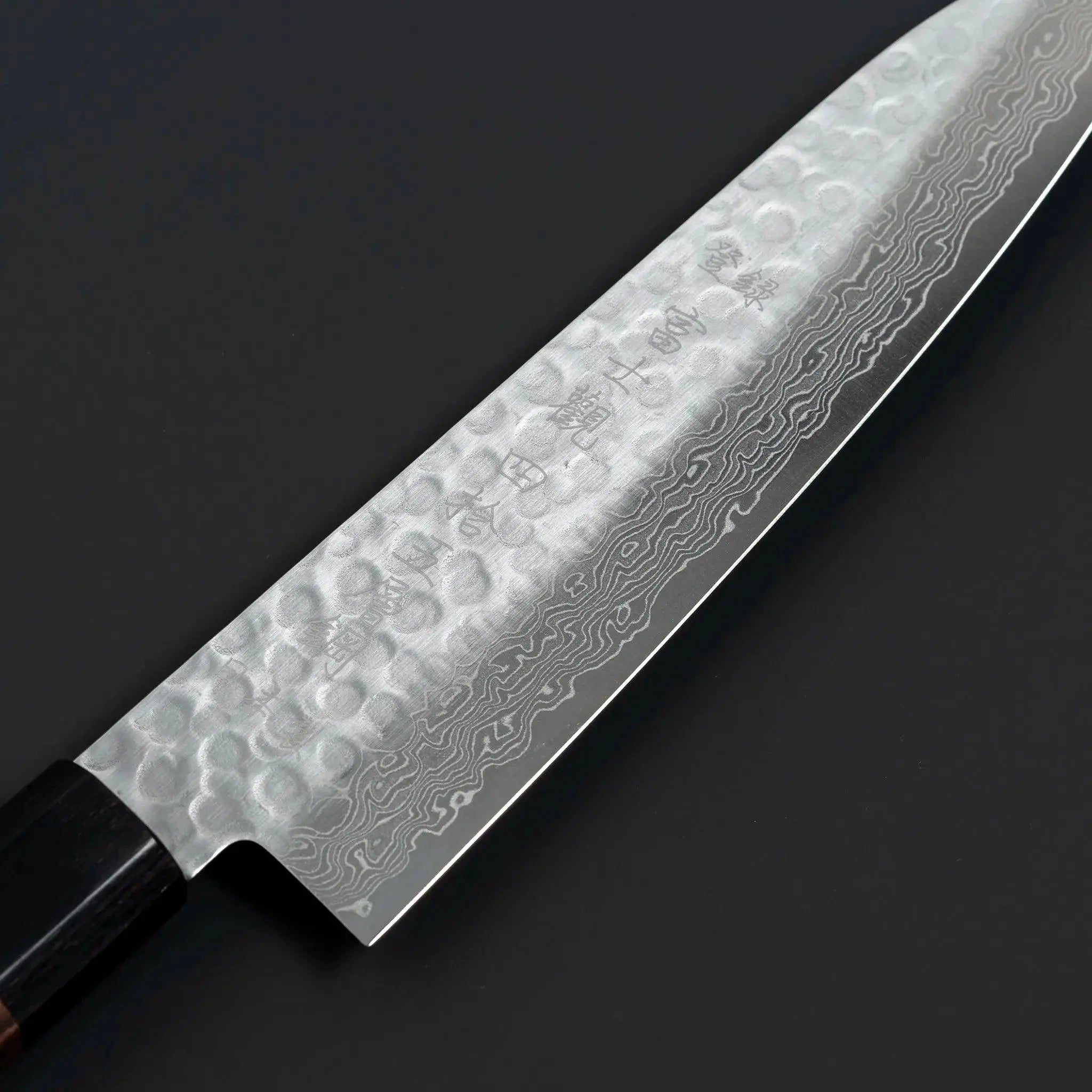 Fujikan Aus-10 Damascus Steel Gyuto Knife with ergonomic handle and razor-sharp edge for professional chefs