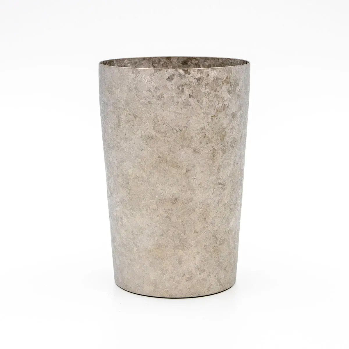 Front view of the 270ml HORIE Kamazukuri Series Double-Walled Titanium Tumbler in silver, showcasing its sleek and elegant design.