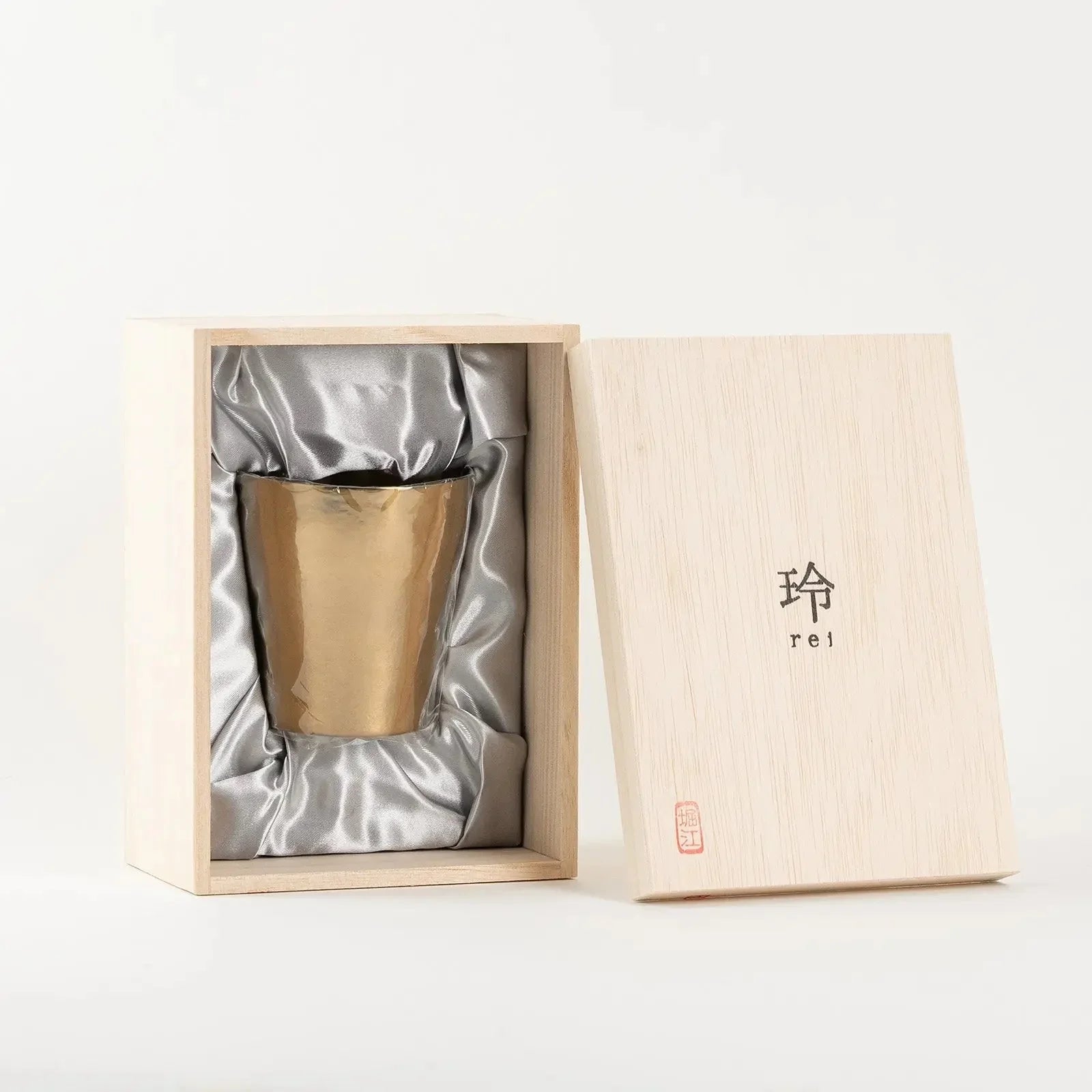 Bronze gold titanium tumbler placed in Japanese gift box