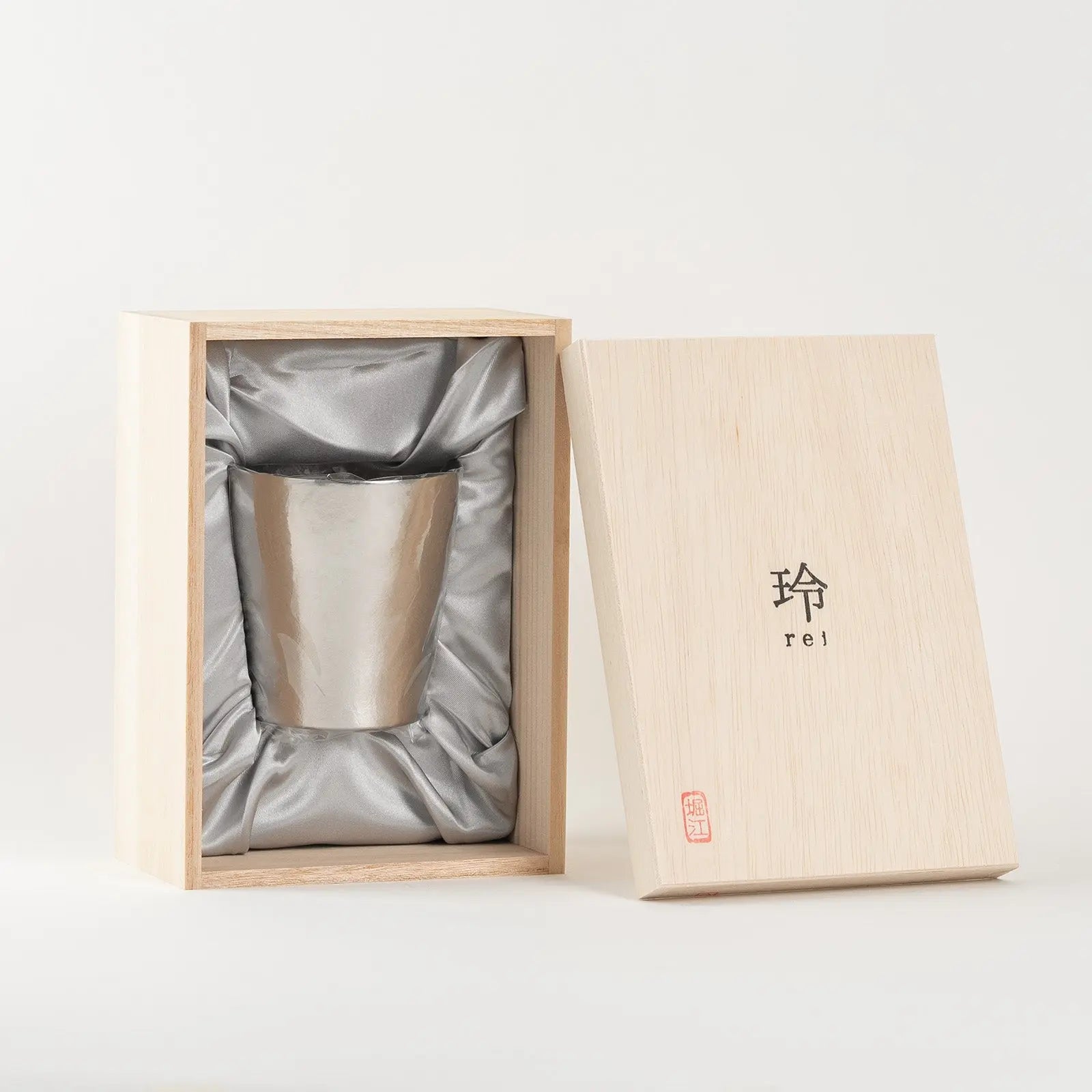 Silver titanium tumbler in Japanese gift box presentation
