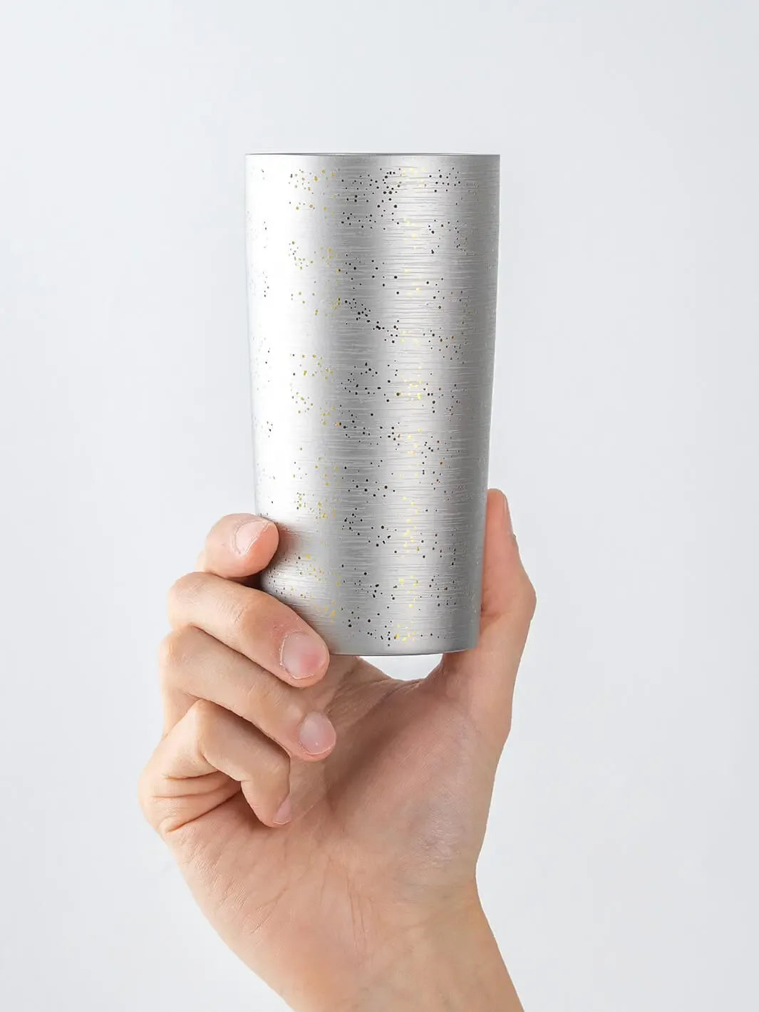 HORIE Ryo Silver Mist titanium tumbler (350ml) held in hand, front view