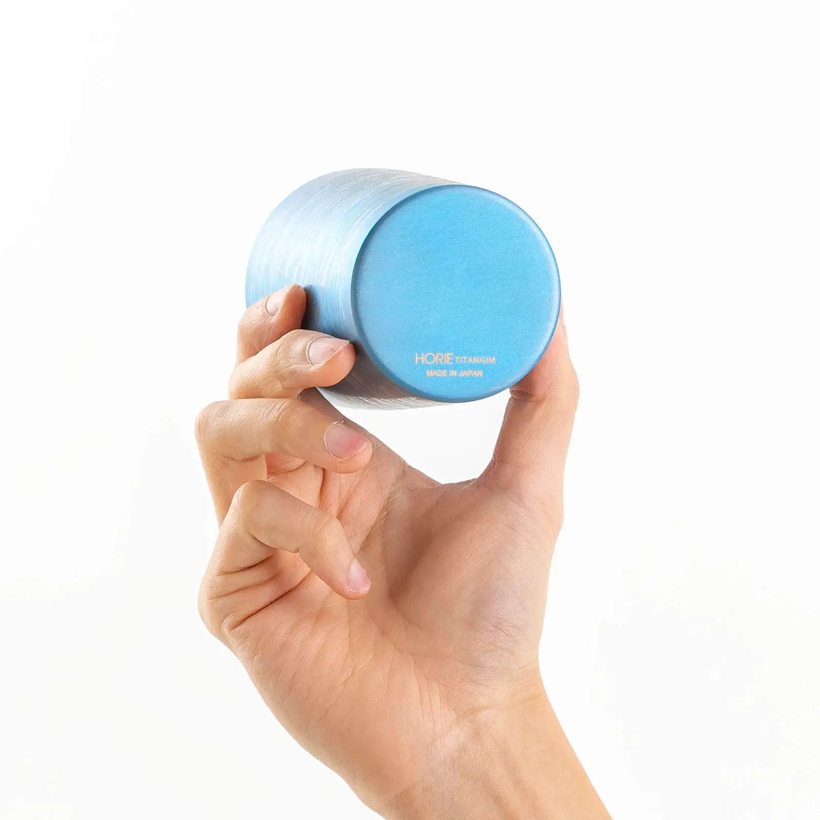 Titanium tumbler 350ml blue, bottom view showing base, HORIE Shirakaba Series