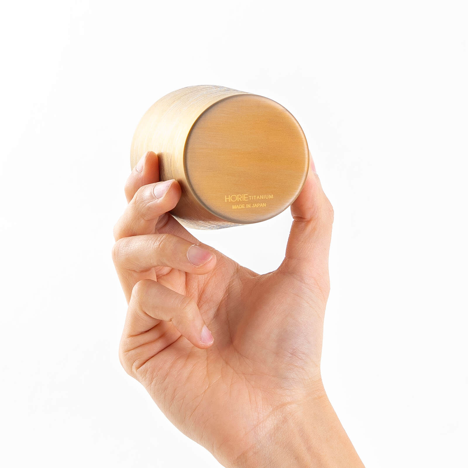 Titanium tumbler 270ml gold, bottom view showing base, HORIE Shirakaba Series