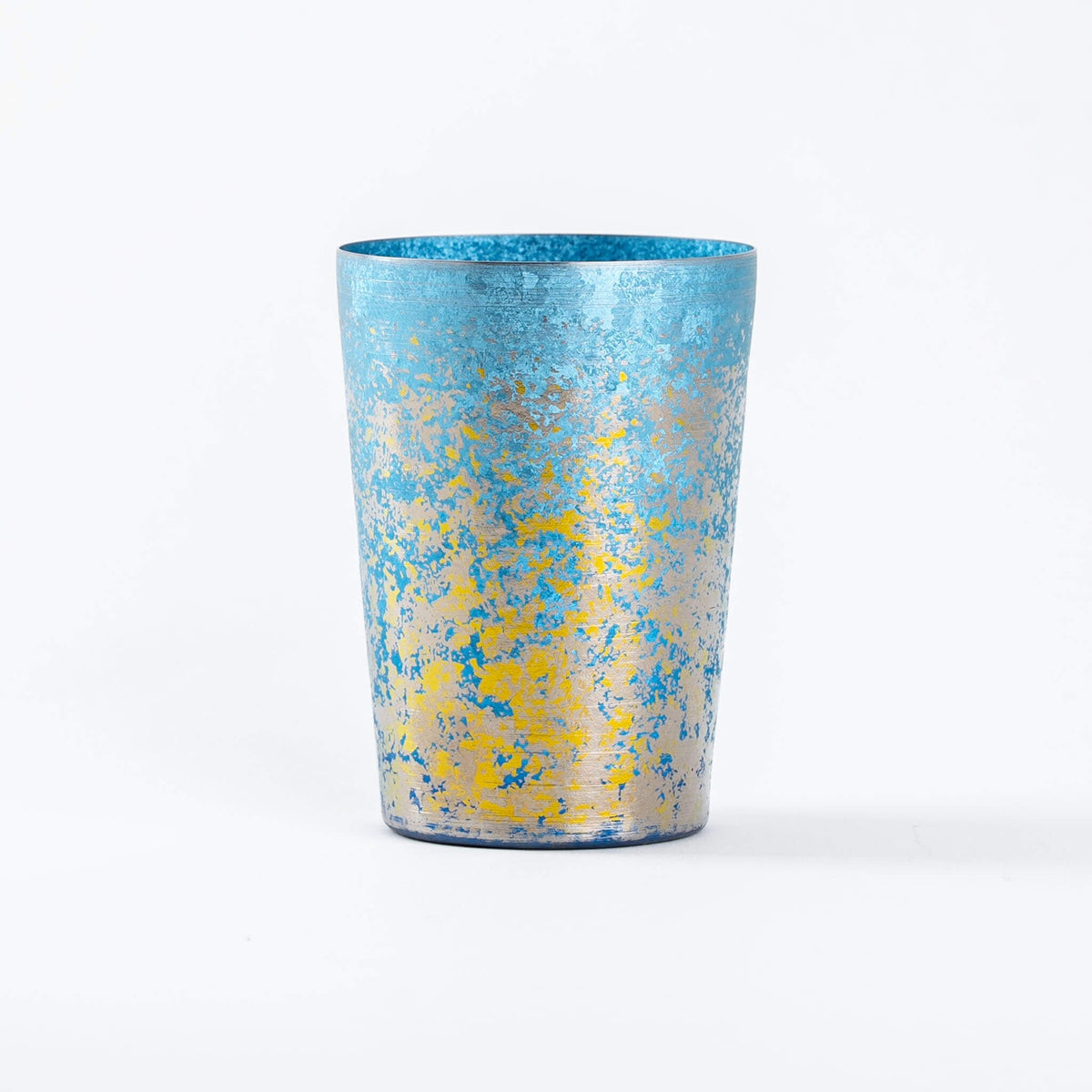 Front view of HORIE Taiko blue pure titanium double-wall tumbler, 400ml