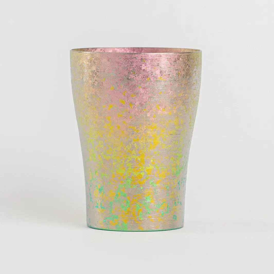 Pink titanium tumbler by HORIE, 250ml Taiko Series, front view
