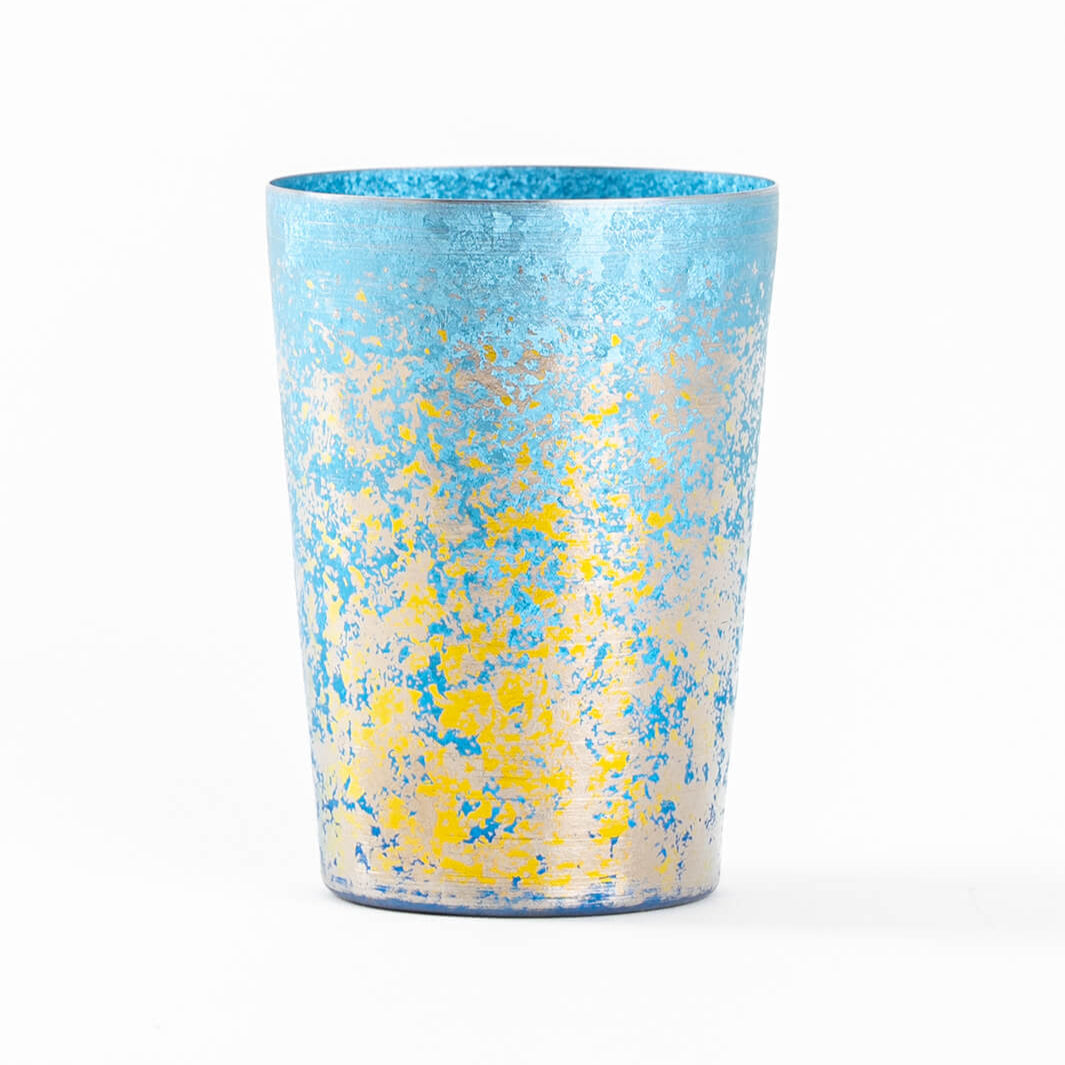 HORIE Taiko Series titanium tumbler in blue, front view