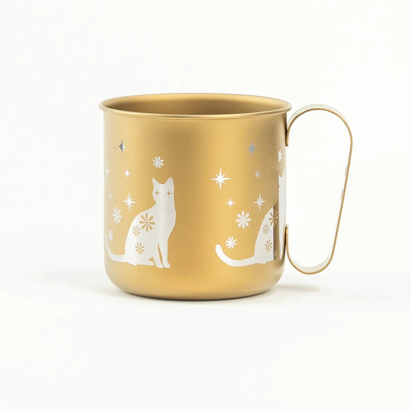 Back of HORIE cat mug with golden finish