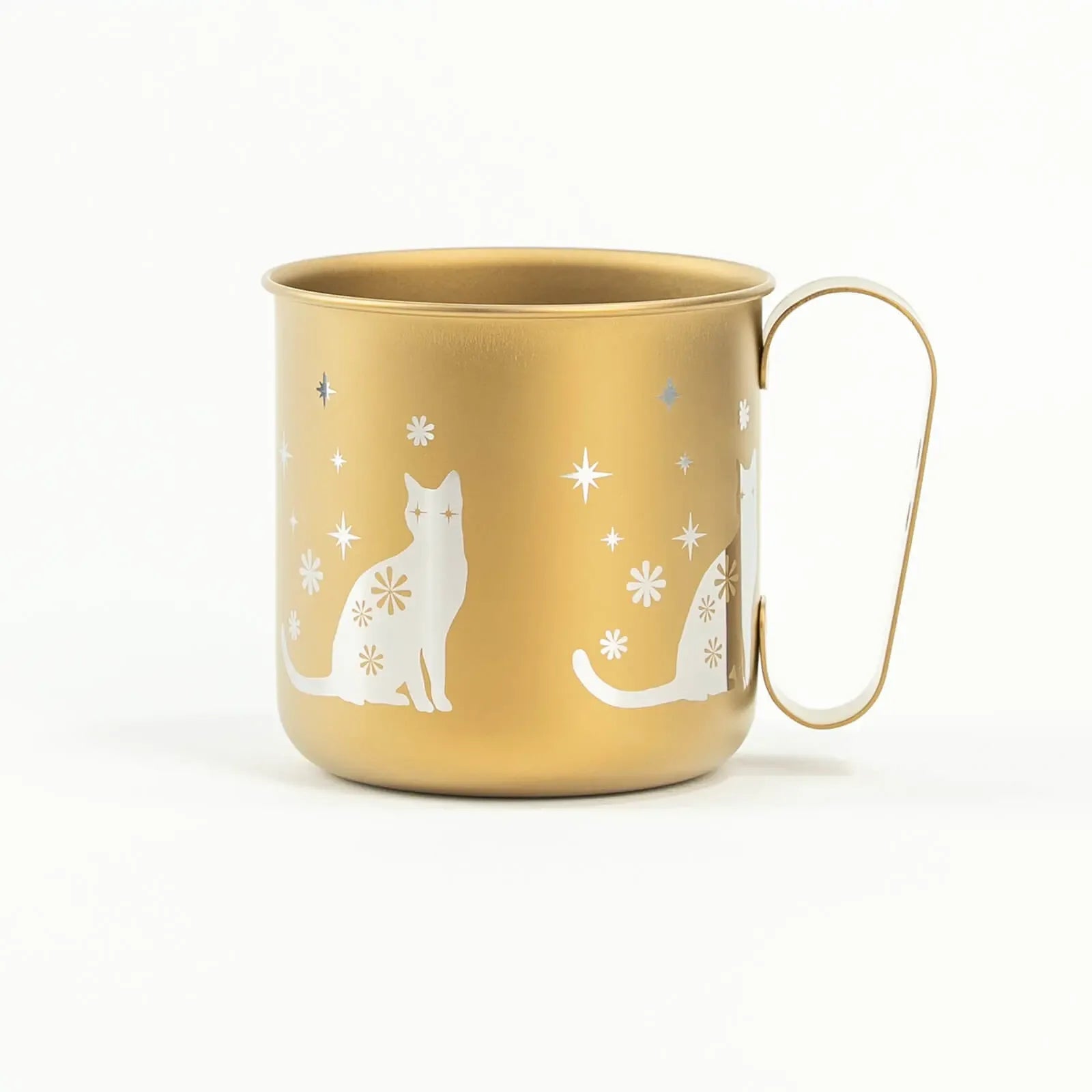 Back of HORIE cat mug with golden finish