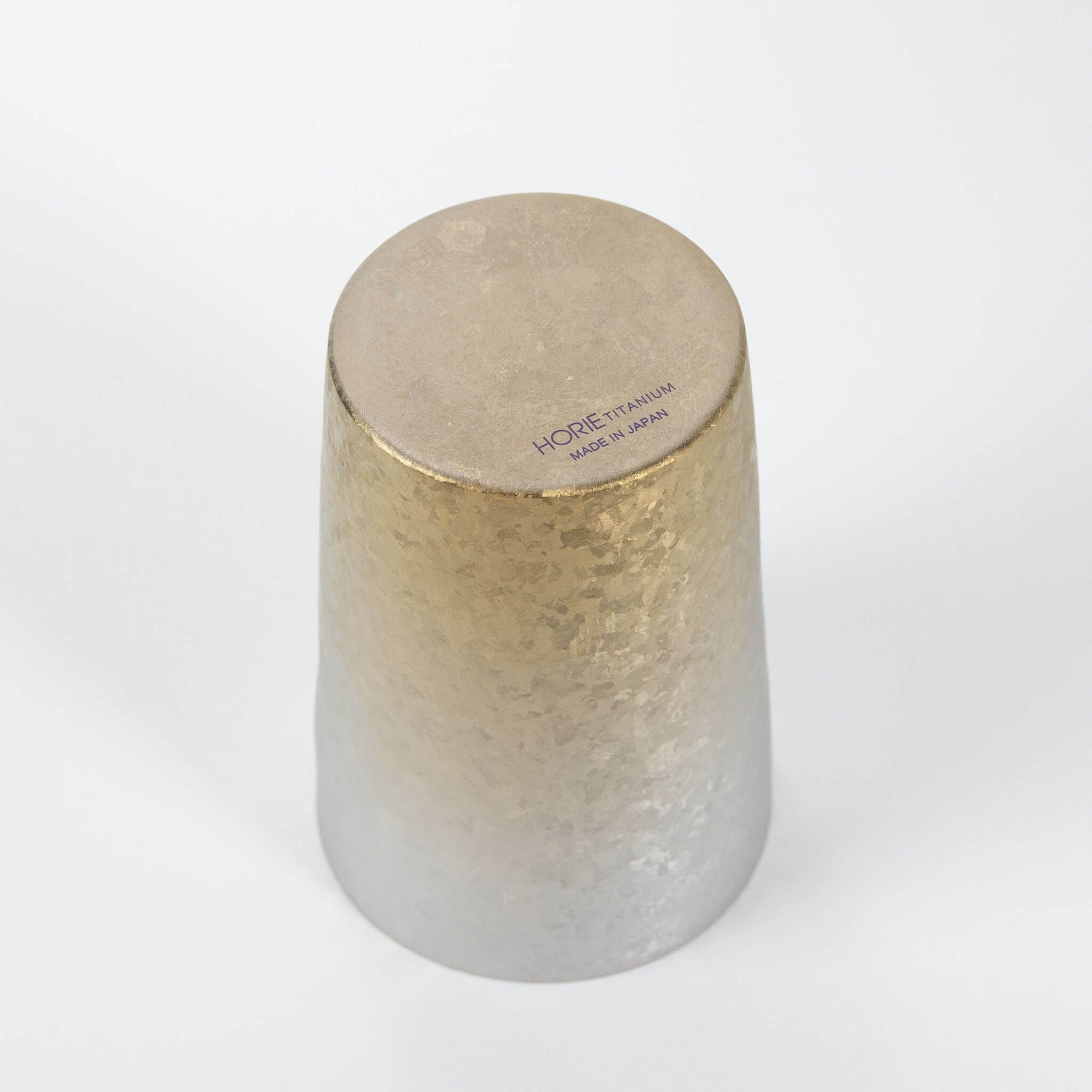 HORIE Titanium Kamazukuri 270ml Gold Silver Tumbler angled top view showing interior