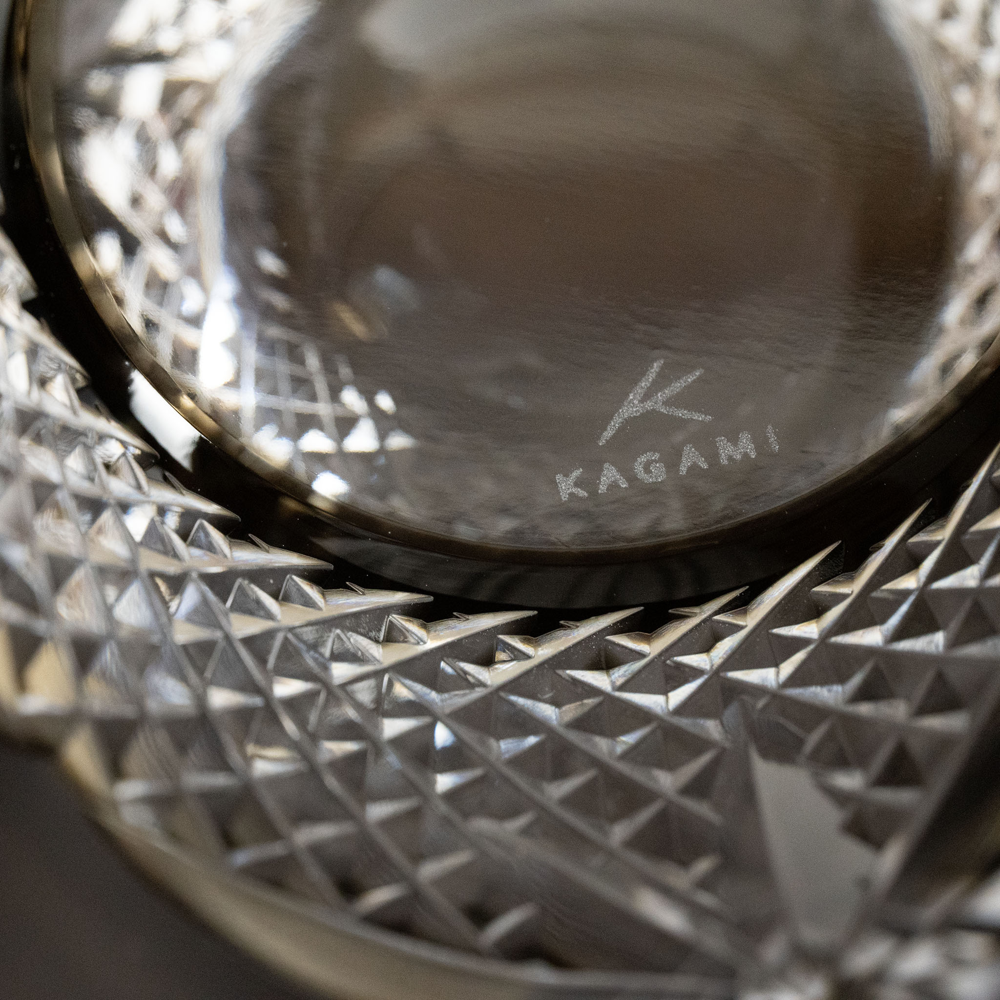 KAGAMI Edo Kiriko Rock Glass | Queen of the Night Charcoal Grey KAGAMI