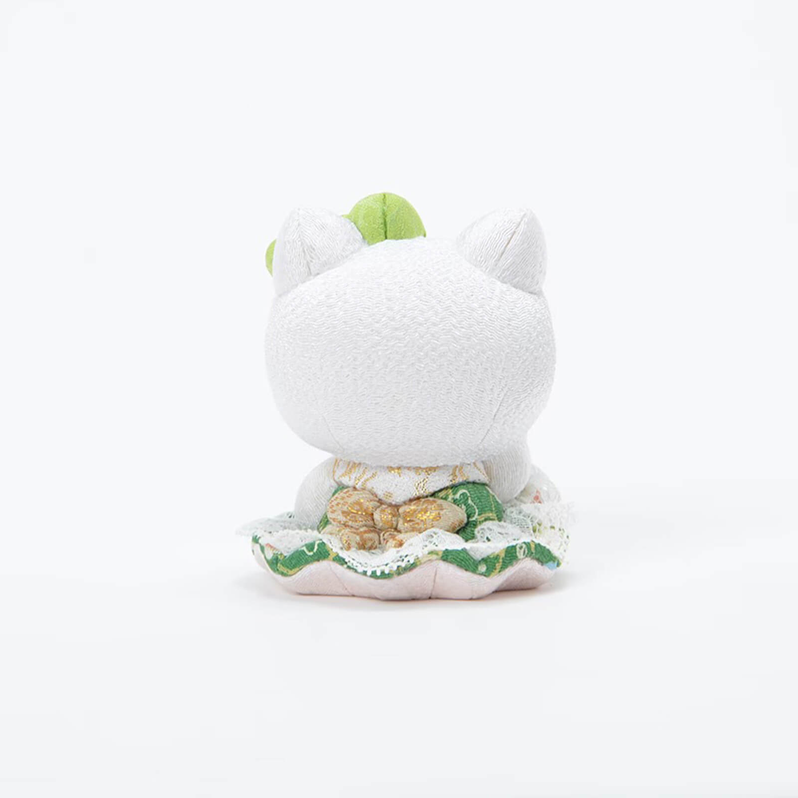 Green Lace Kimono Back View Hello Kitty Seated Figure 3D Ribbon - kyotolux