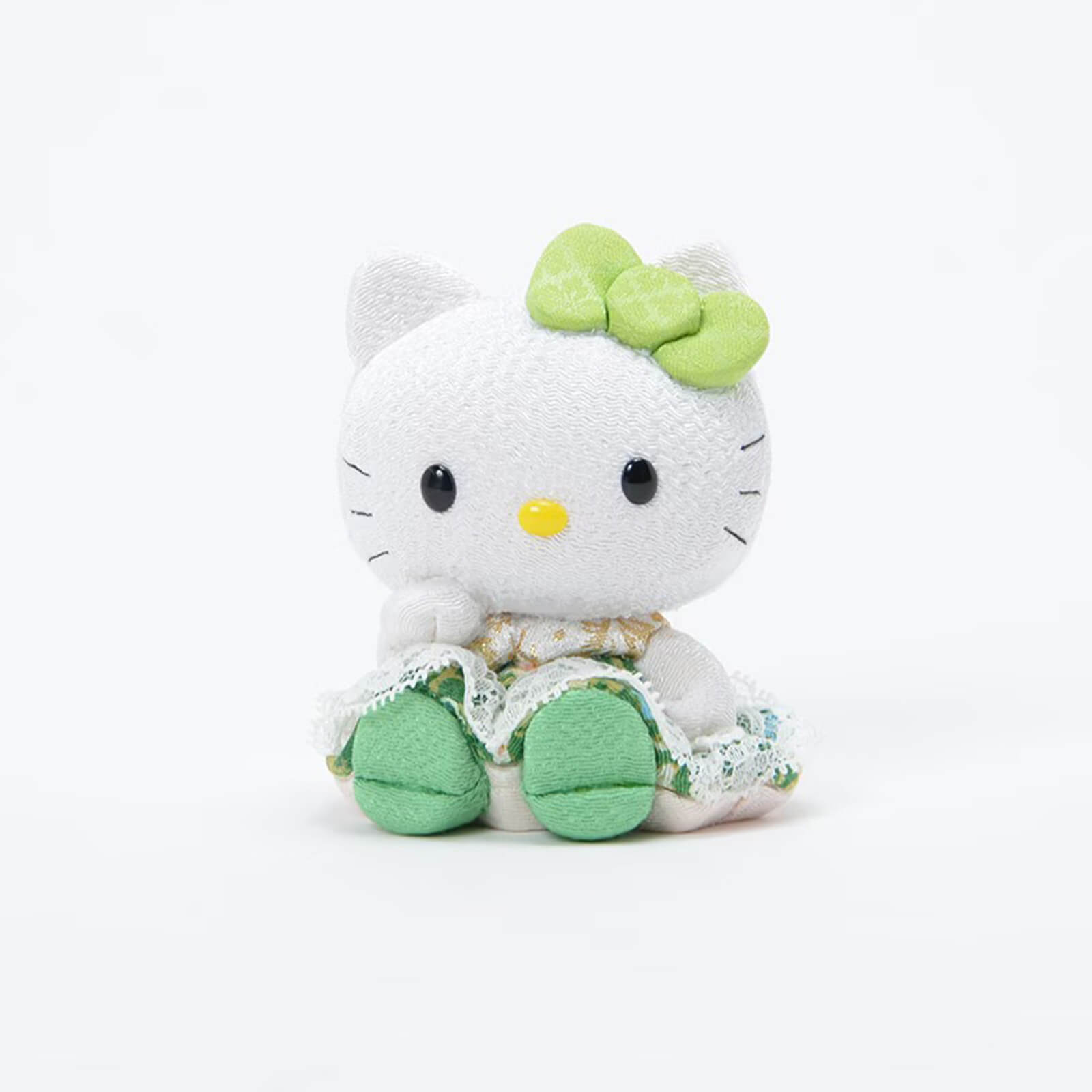 Green Hello Kitty Seated Lucky Cat Lace Kimono Figure - kyotolux