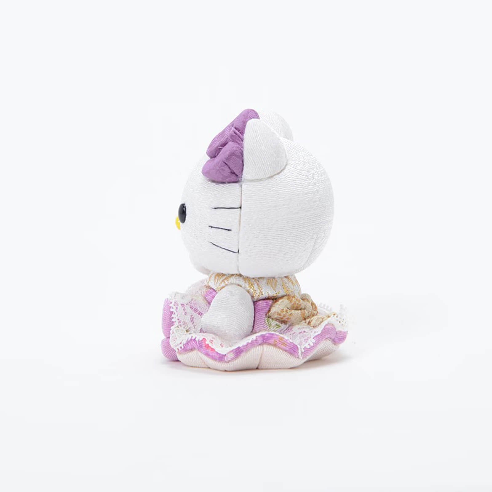Purple Hello Kitty Seated Lucky Cat Side View Lace Texture - kyotolux