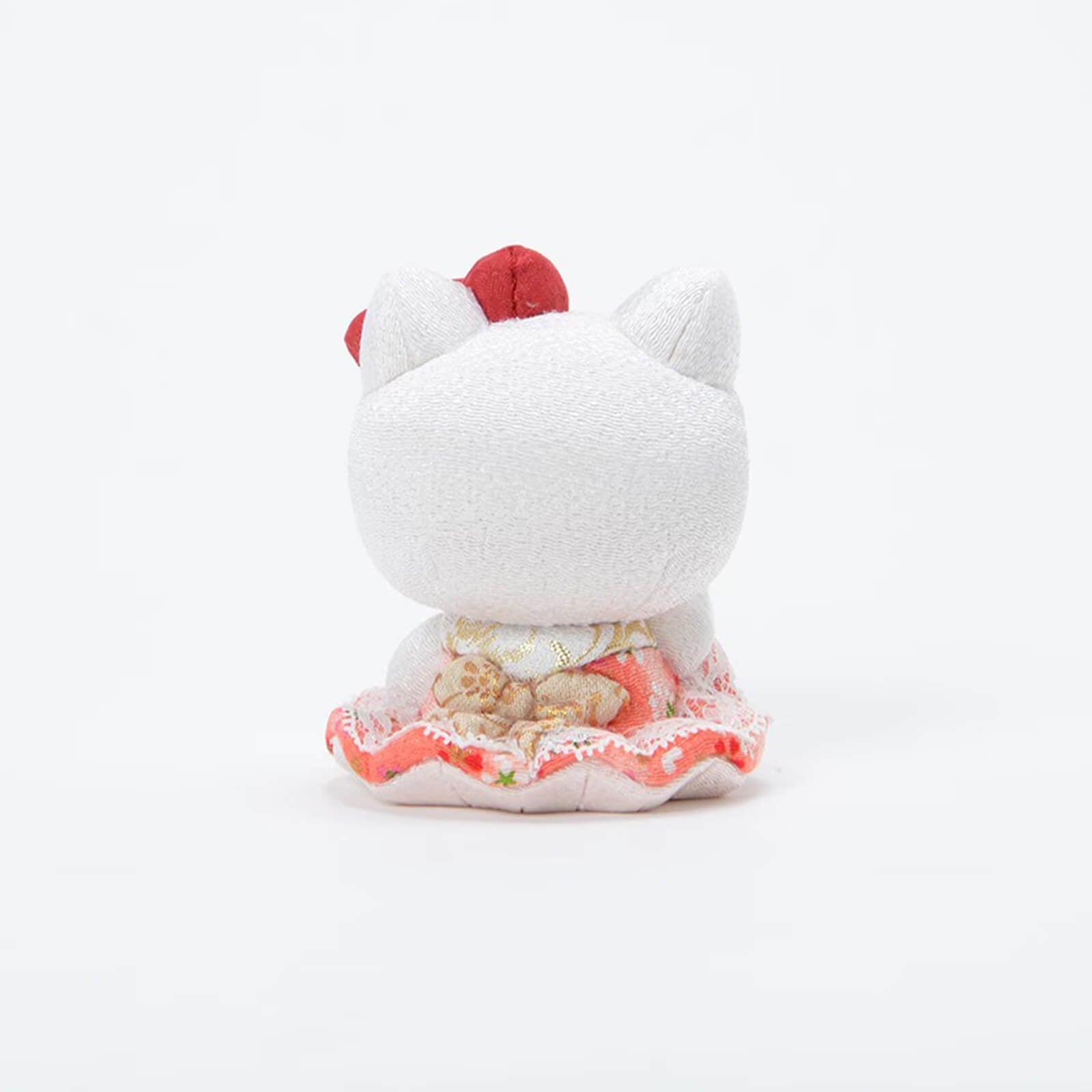 Red Lace Kimono Back View Hello Kitty Seated Figure 3D Ribbon - kyotolux