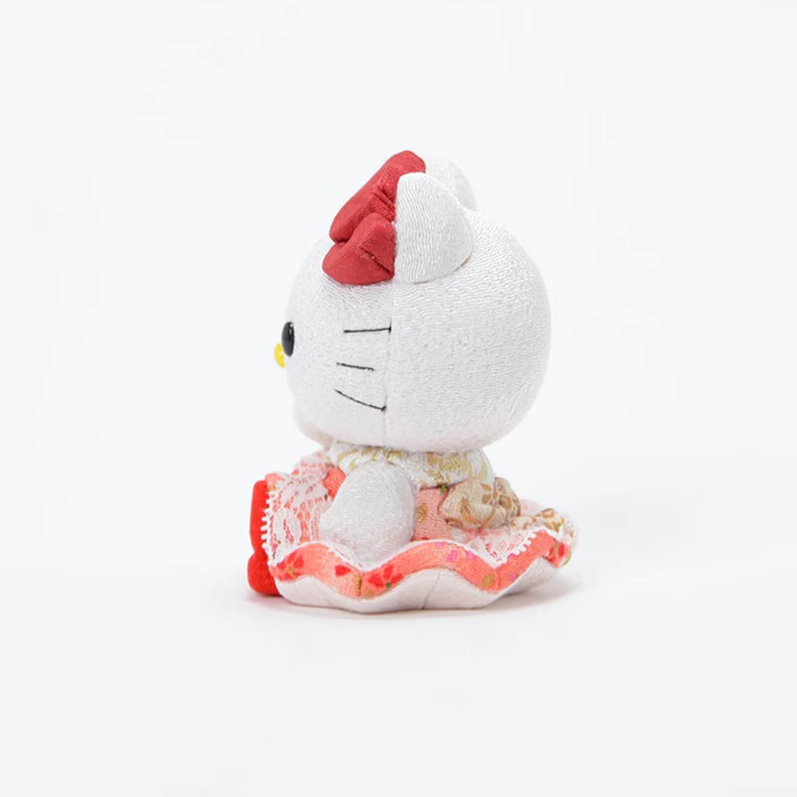 Red Hello Kitty Seated Lucky Cat Side View Lace Texture - kyotolux