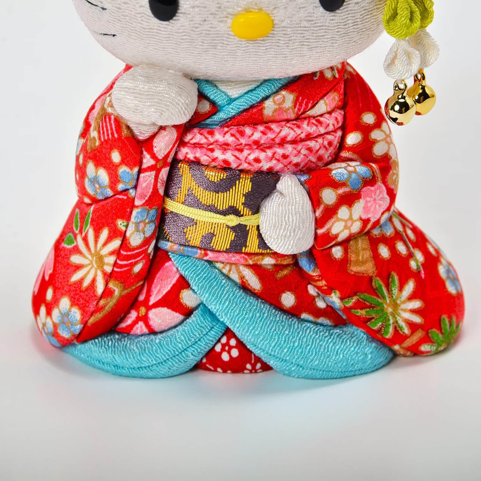 Red Kimono Hello Kitty Maiko Traditional Floral Pattern Edo Kimekomi - kyotolux