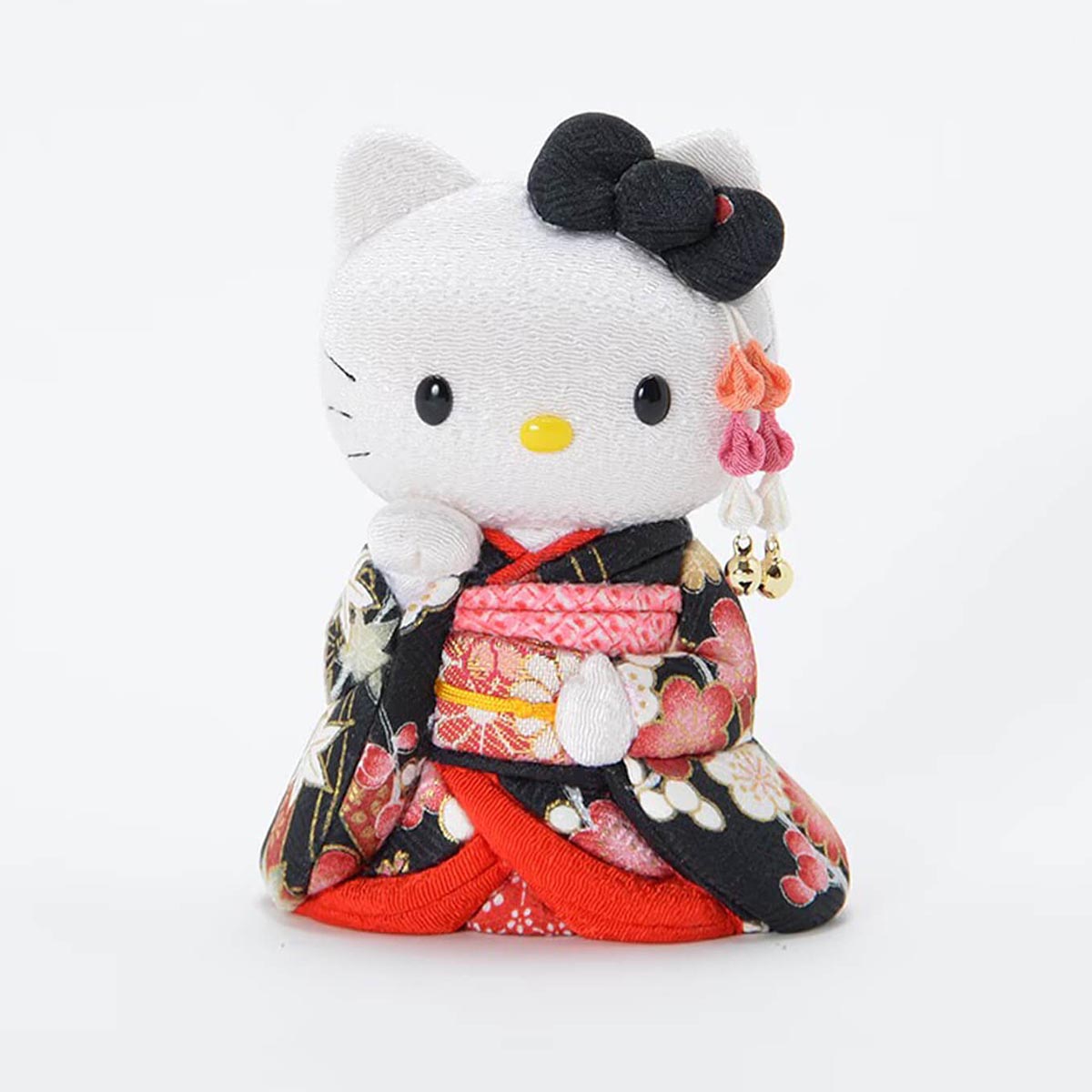 Kakinuma Toko Hello Kitty maiko doll in black kimono, handmade in Japan