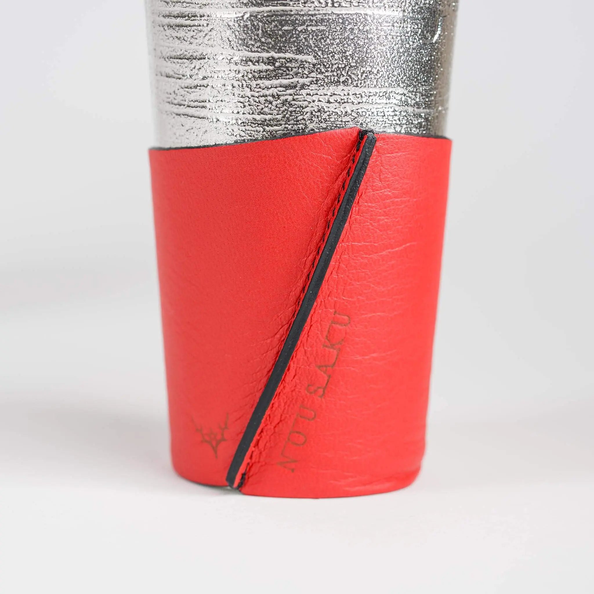 Nousaku Tin Beer Tumbler Set - Birch Bark Texture & Leather Sleeves KyotoLux