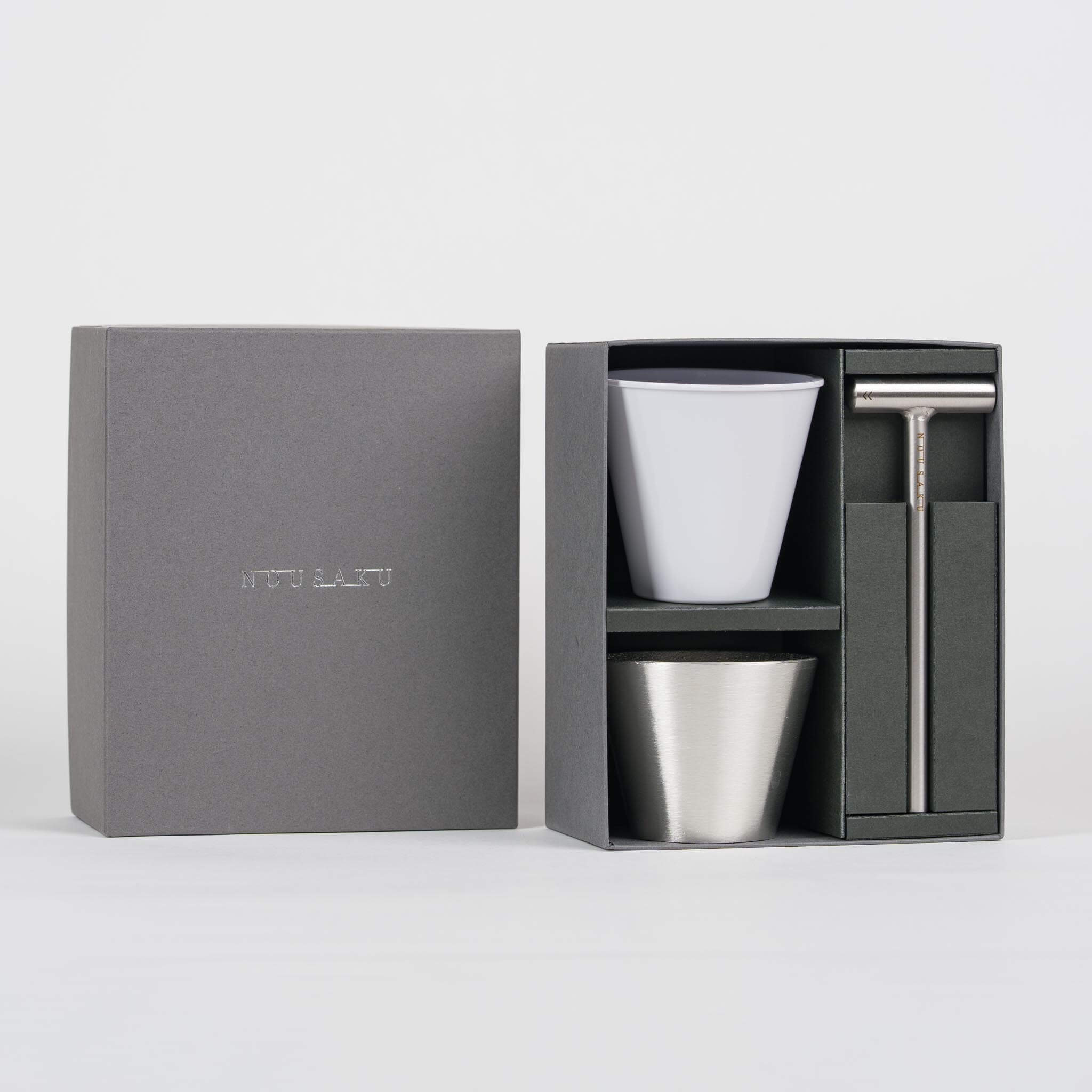 Nousaku DIY Tin Sake Cup Hammering Kit in a premium gift box.