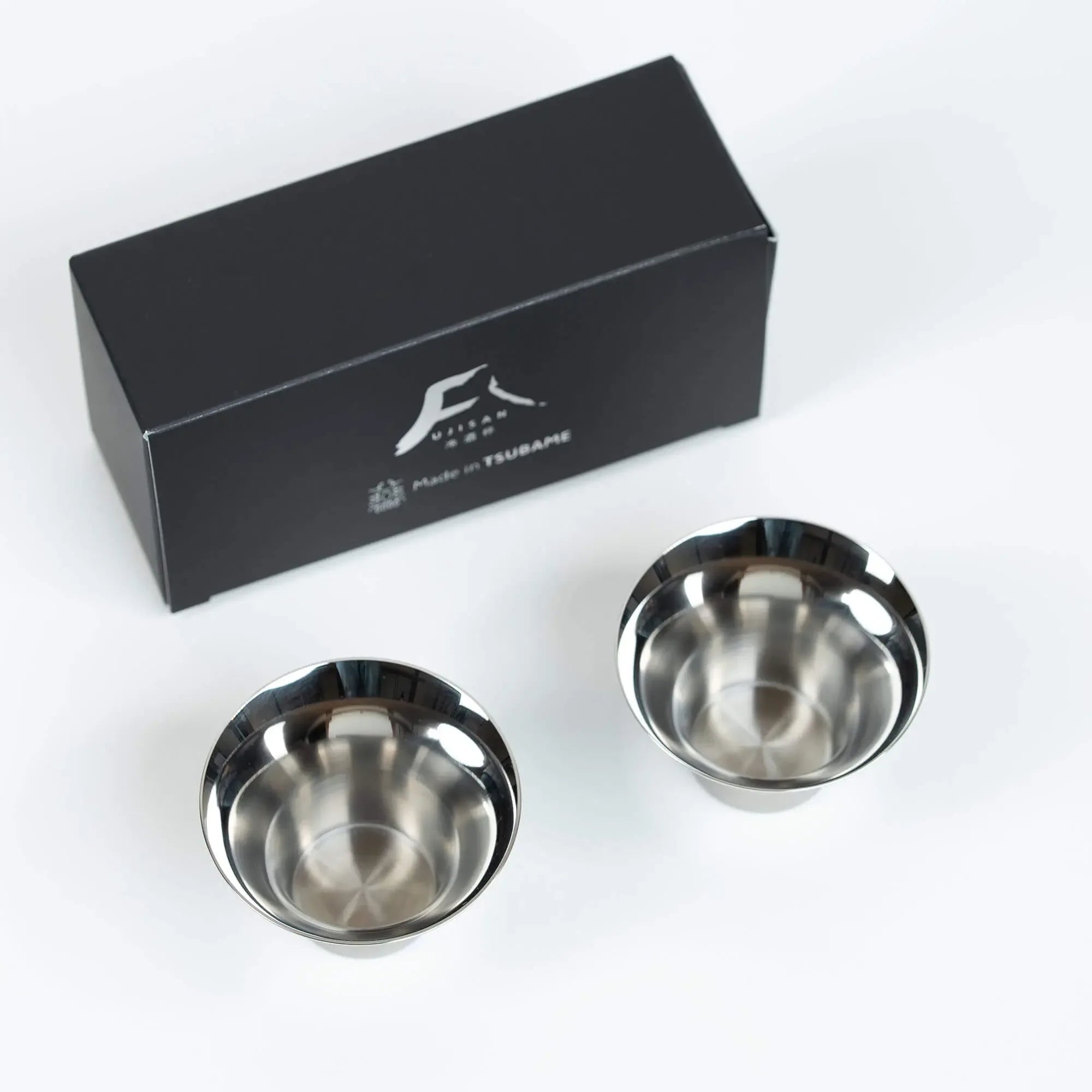 silver interior stainless steel sake cup with Fuji design