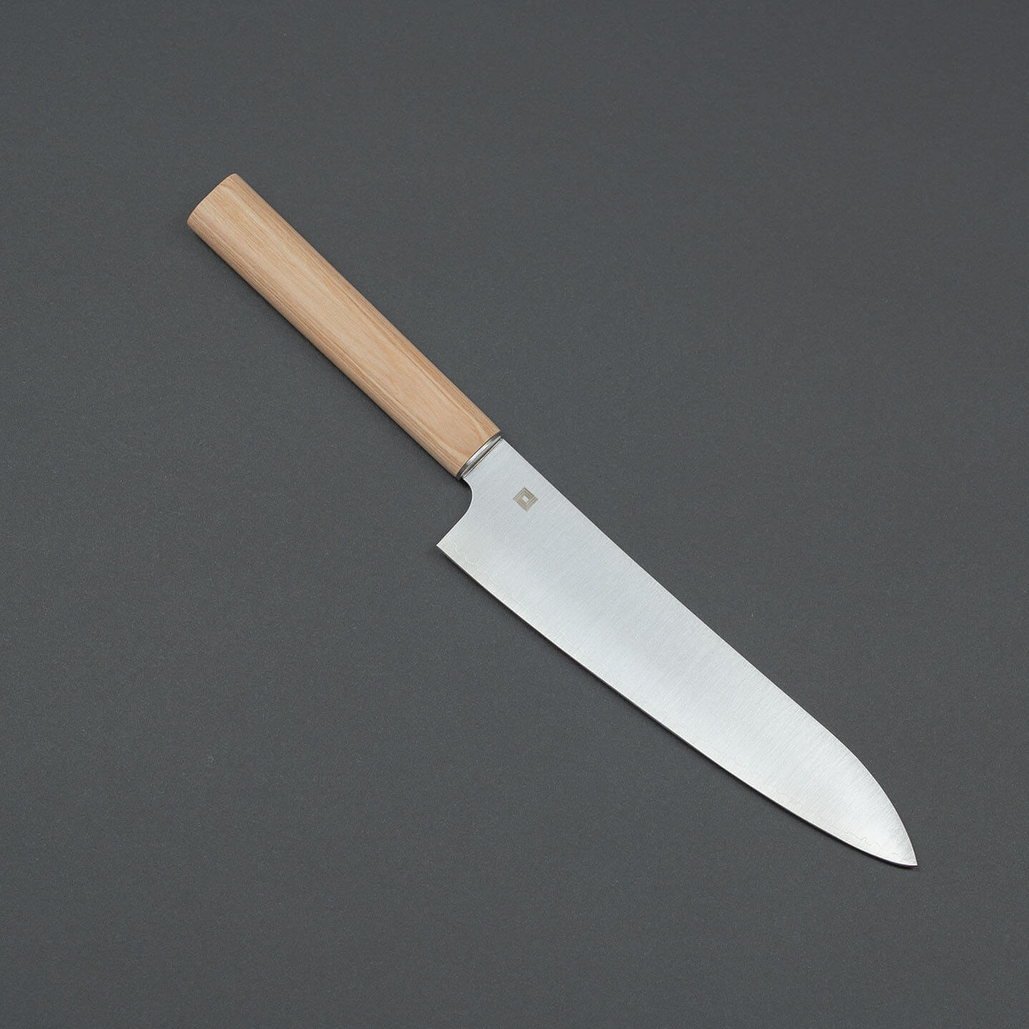 Full view of the Shizu Hamono three-layer high-carbon steel chef knife