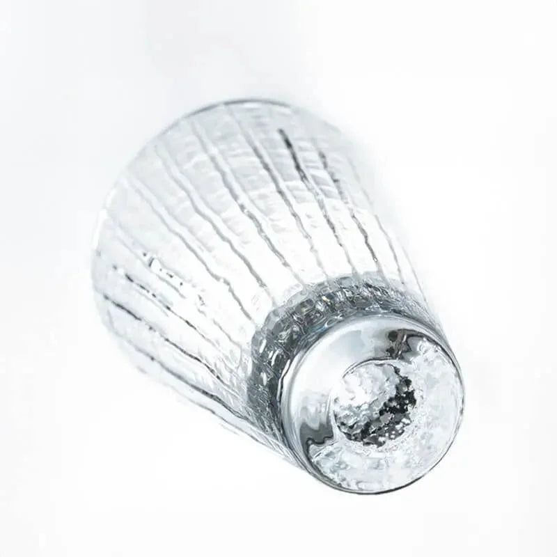 bottom close up of suntory x sghr crafe whiskey glass handmade in japan