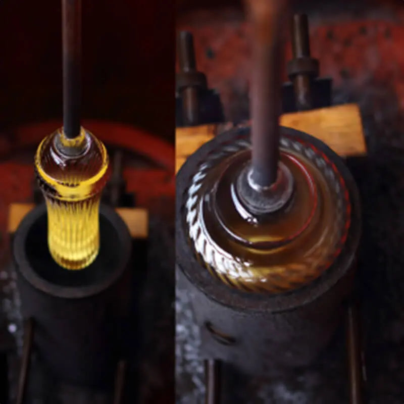 suntory x sghr spiral whiskey glass in mold during handmade production