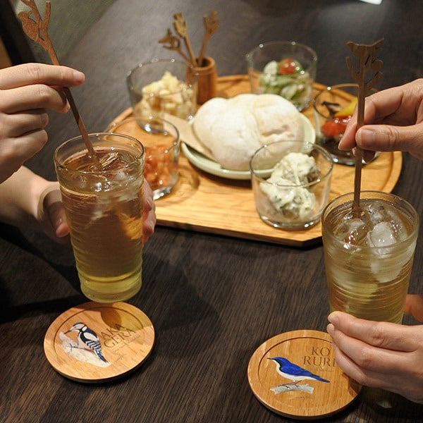 Suntory Whisky Barrel Oak Coaster – Narcissus Flycatcher Design