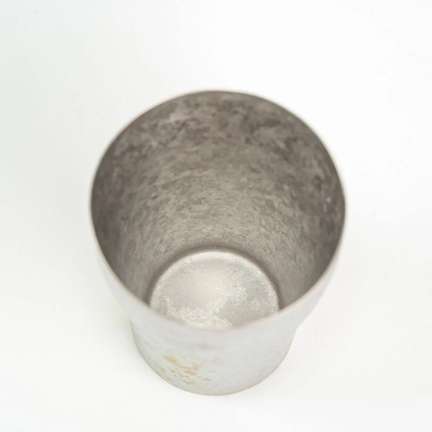 Top-down close-up of the tumbler interior, showcasing the textured silver finish.