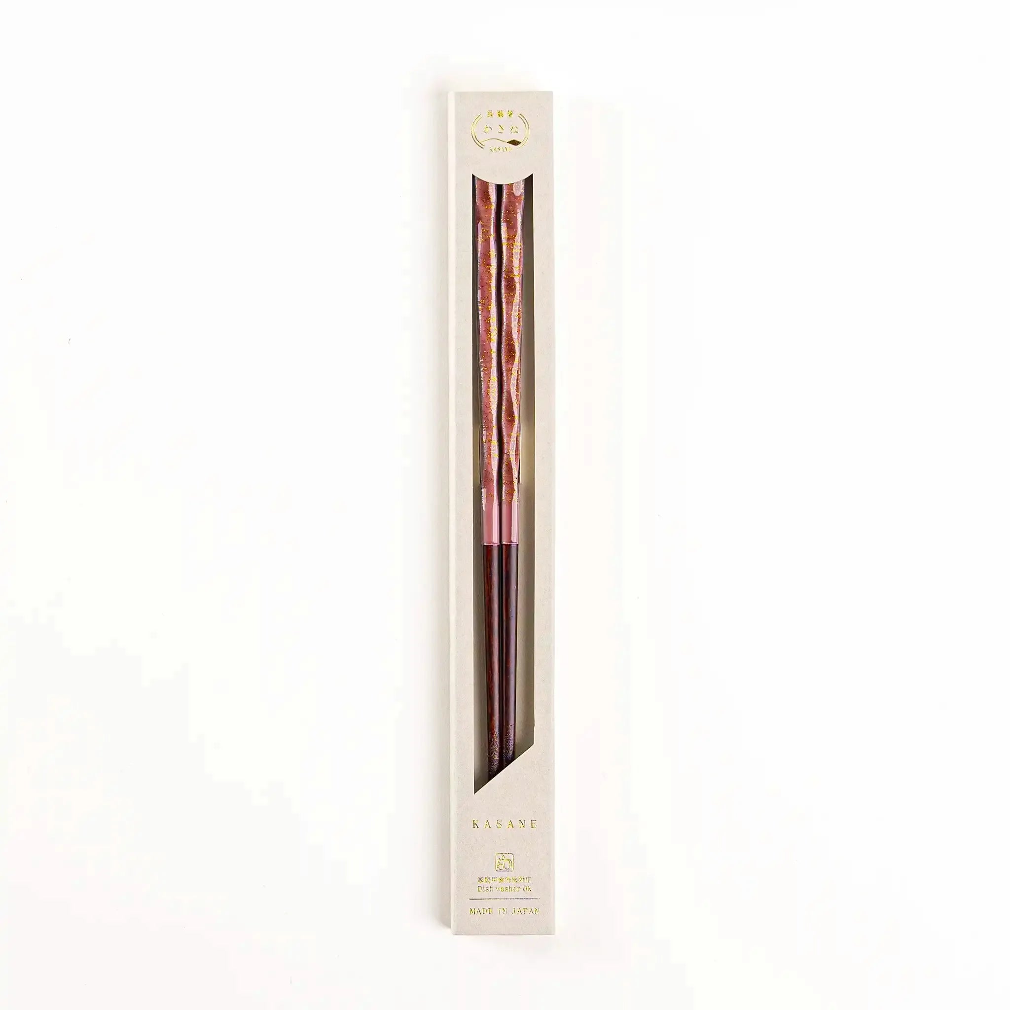 Pink Wakasa lacquer chopsticks, dishwasher-safe and 23cm (9.1in) in length.