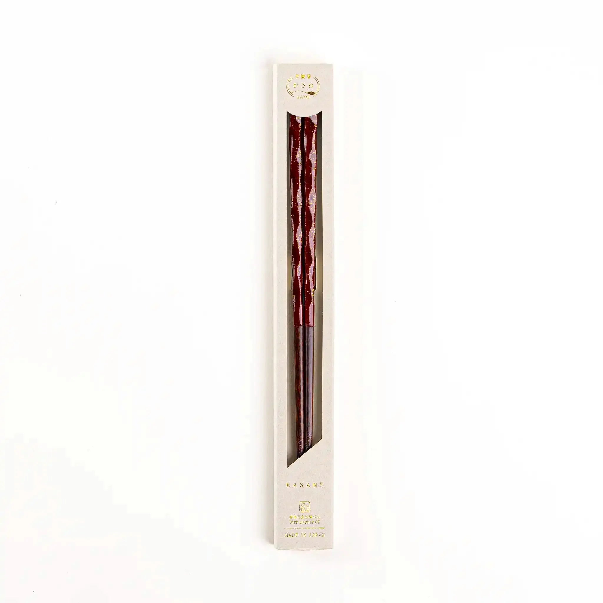Burgundy Wakasa lacquer chopsticks, dishwasher-safe and 23cm (9.1in) in length.