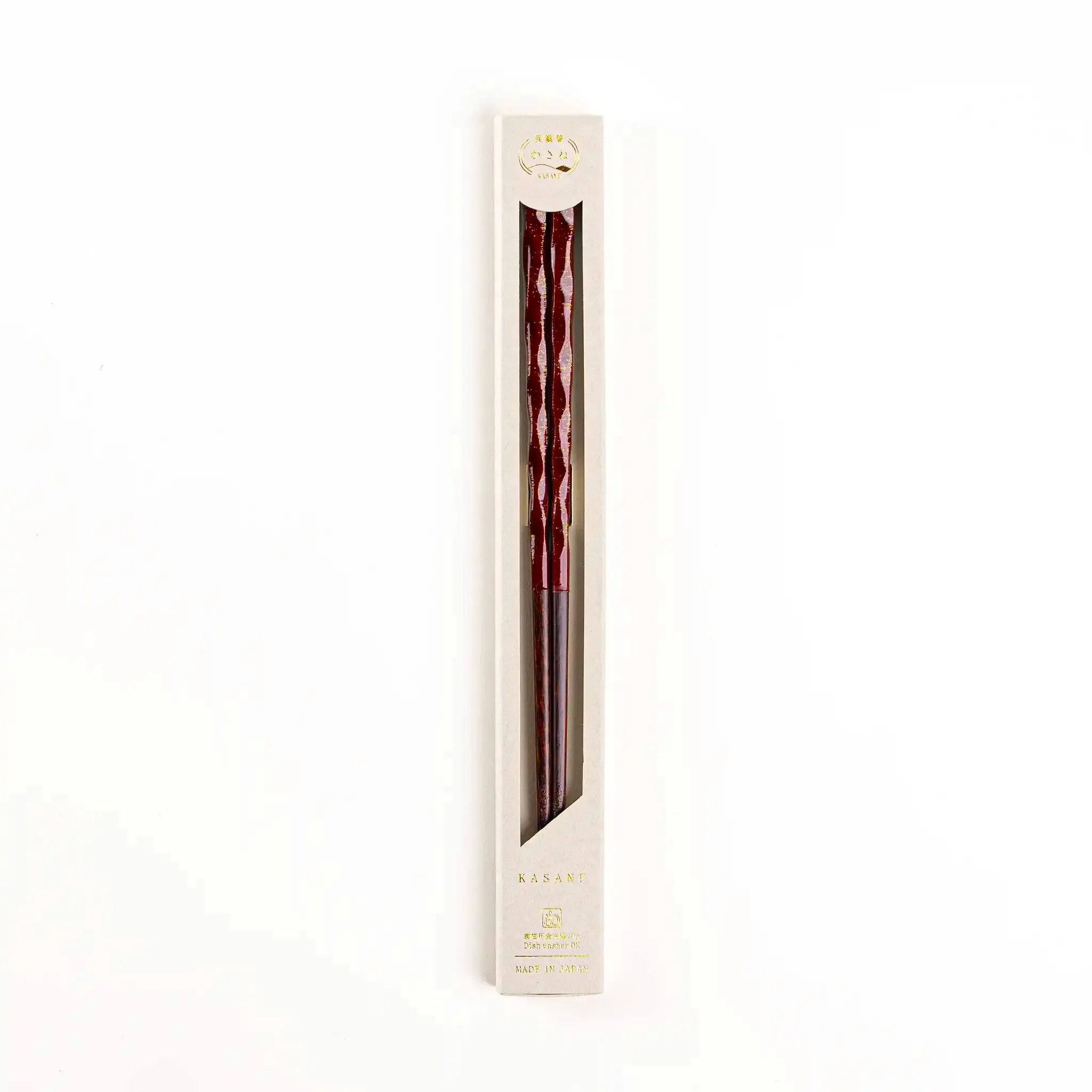 Burgundy Wakasa lacquer chopsticks, dishwasher-safe and 23cm (9.1in) in length.