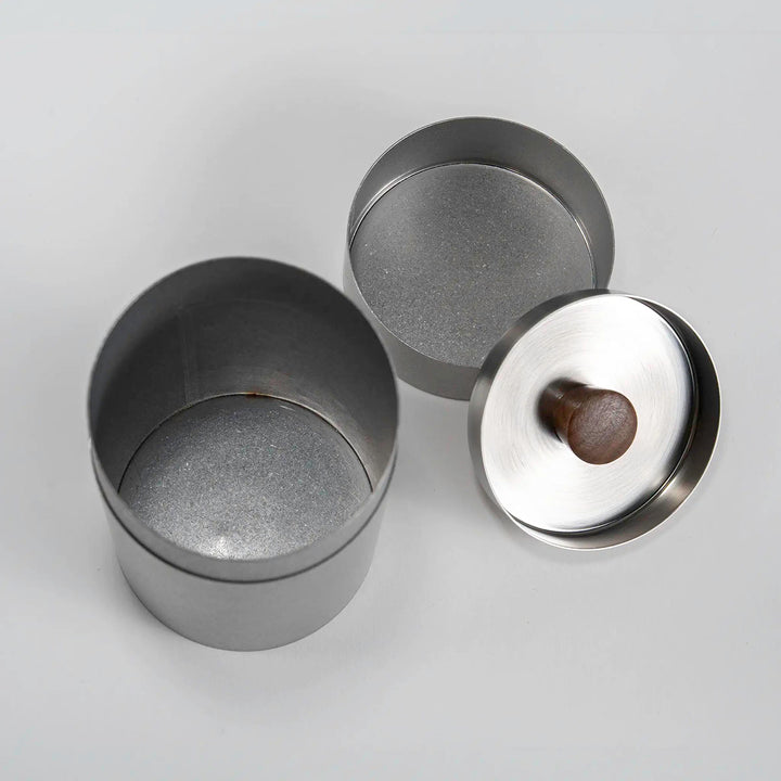 CHAKI Tea Canister - Silver, open lid showing the interior space for tea storage