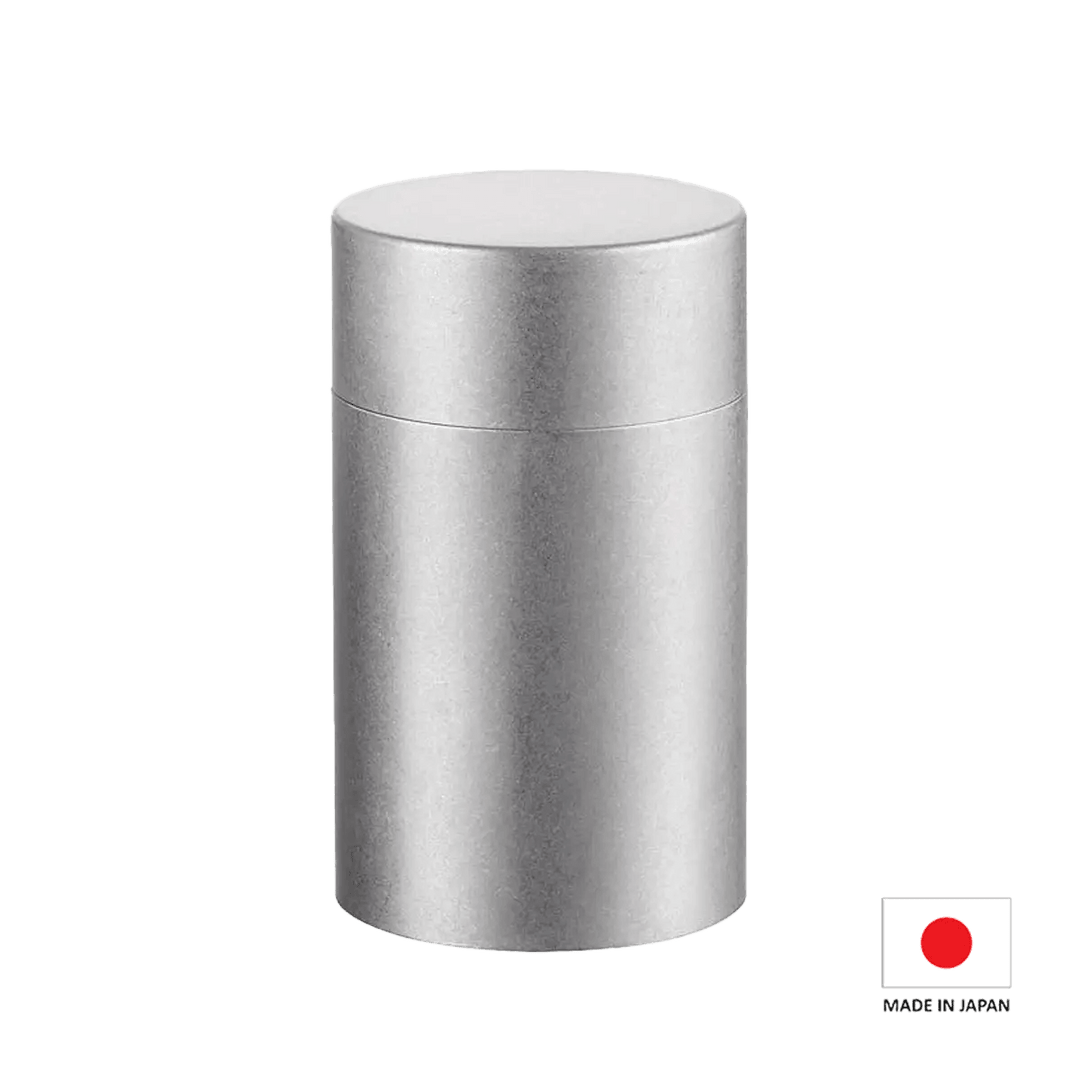 CHAKI Japanese Handmade Coarse-Finish Stainless Steel Tea Canister in Silver, featuring a textured surface and traditional Japanese craftsmanship.