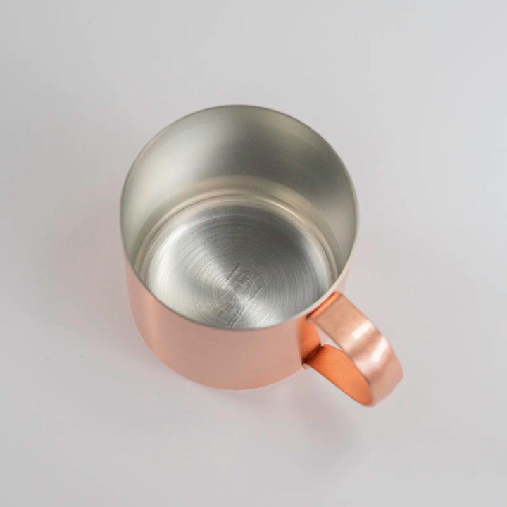 Top view of the copper matte mug, emphasizing its smooth and spacious interior.