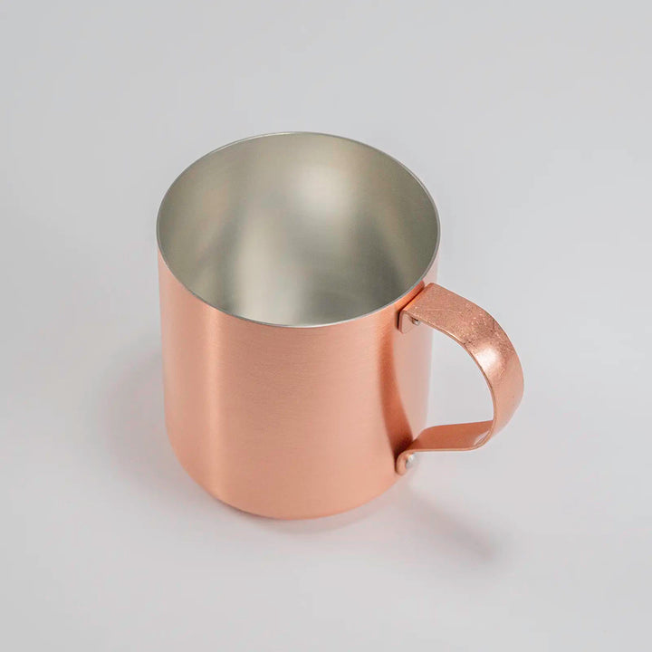 Top view of the copper matte mug, emphasizing its smooth and spacious interior.