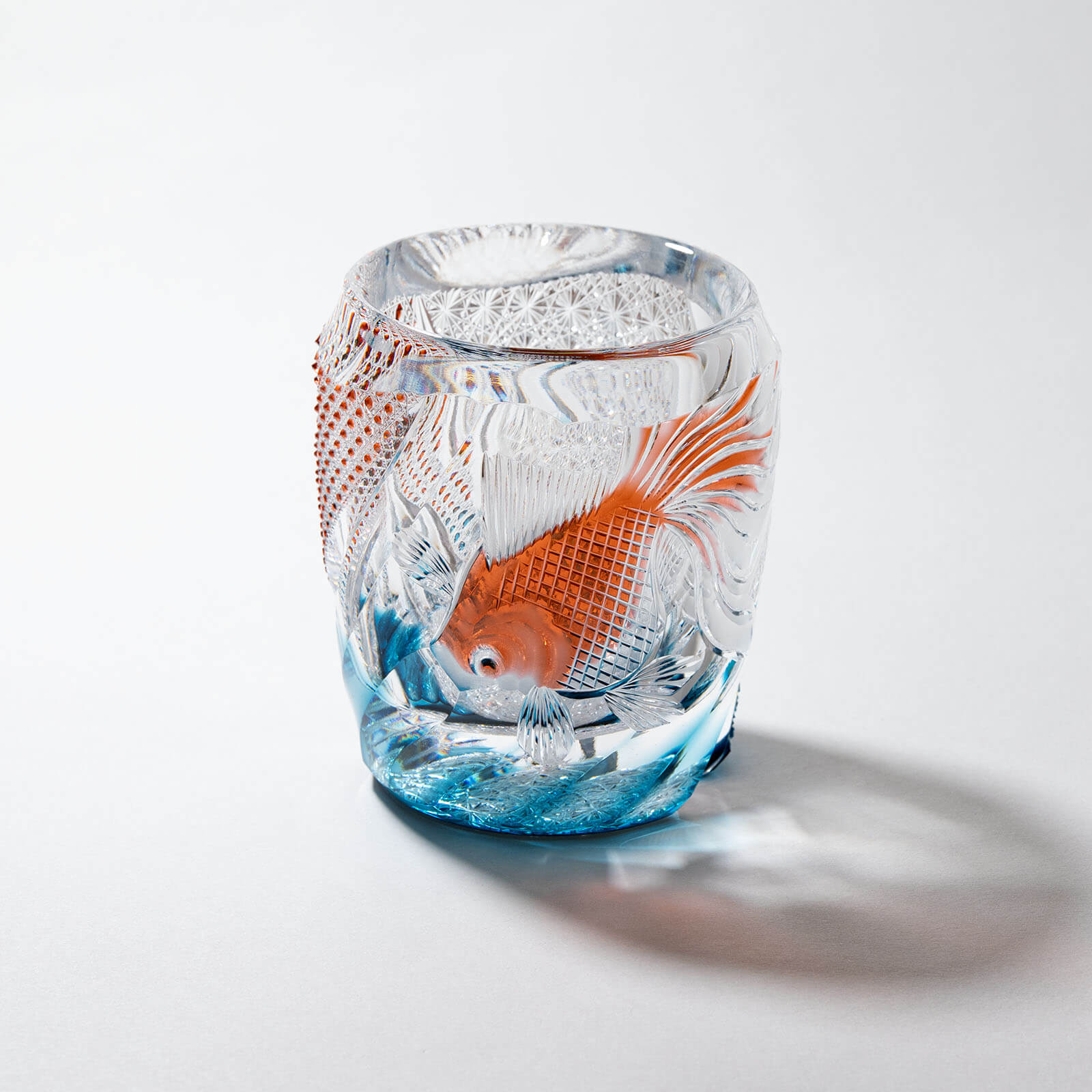 江戸ガラス ギヤマン 金縁 花魚子模様 小鉢 盃 6客 70307 多田野秀吉 江戸切子「金魚」ロックグラス 200ml